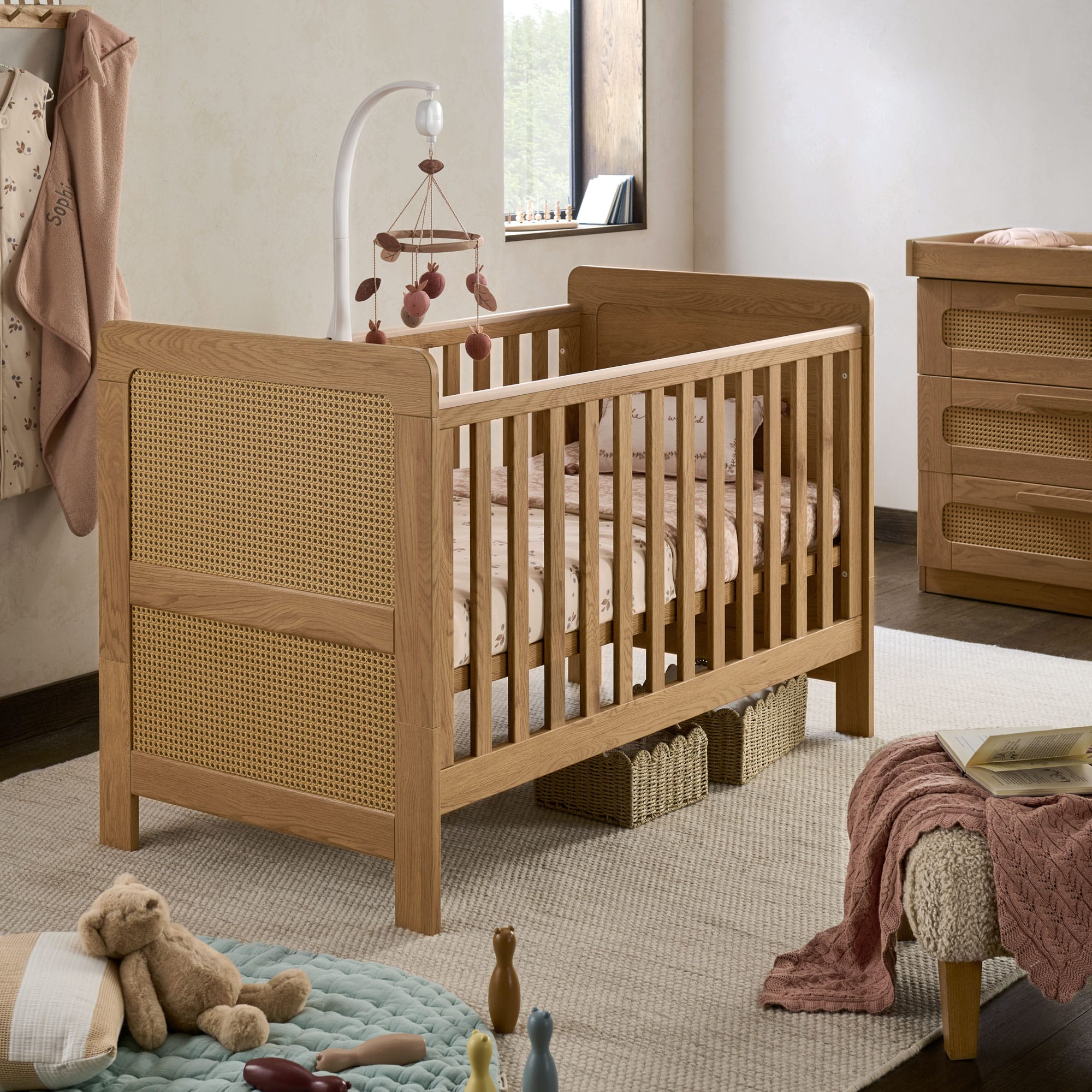 Mamas & Papas cot bed room sets Mamas & Papas Esna 3 Piece Range - Rattan/Oak