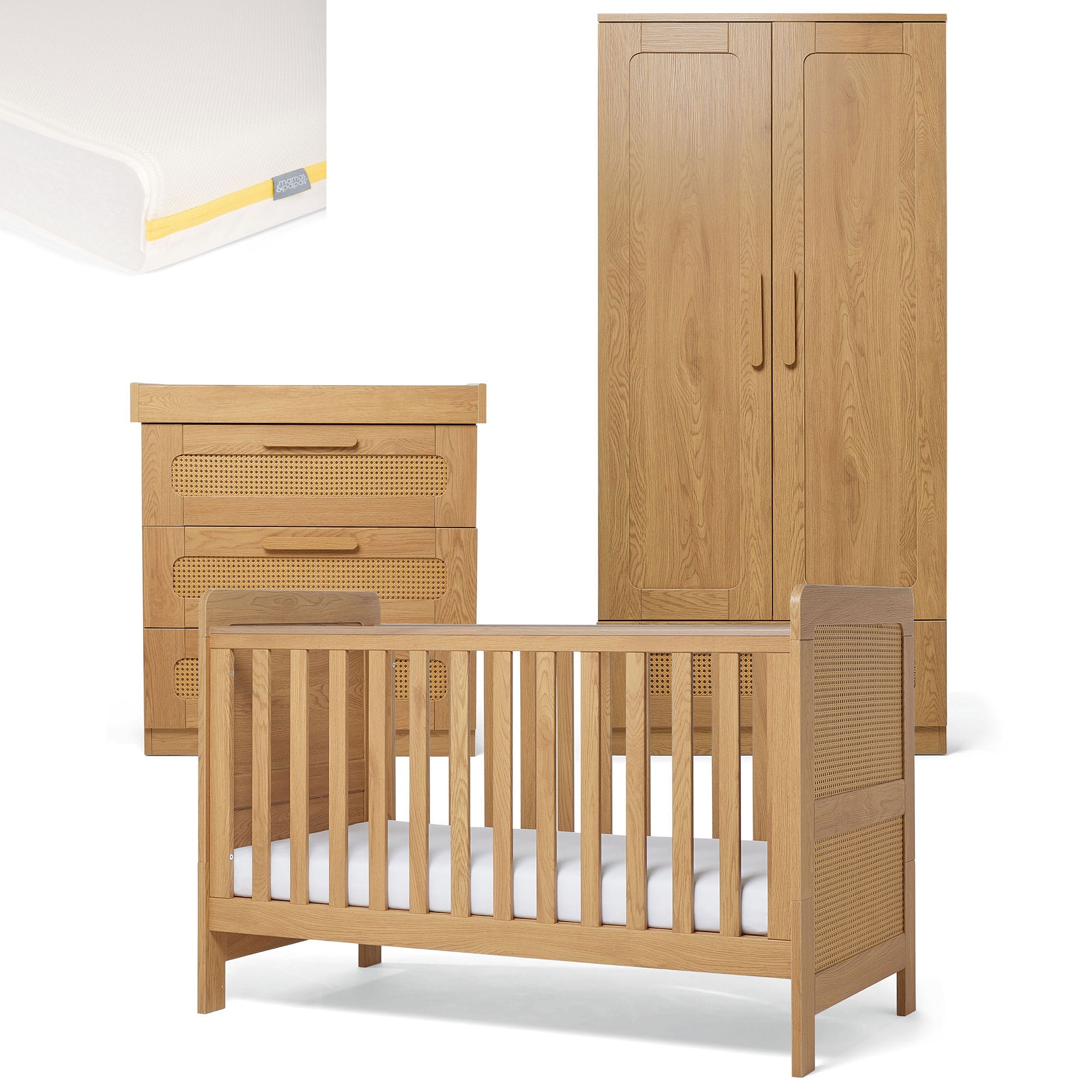 Mamas & Papas cot bed room sets Mamas & Papas Esna 3 Piece Range - Rattan/Oak RAES1RA00-01