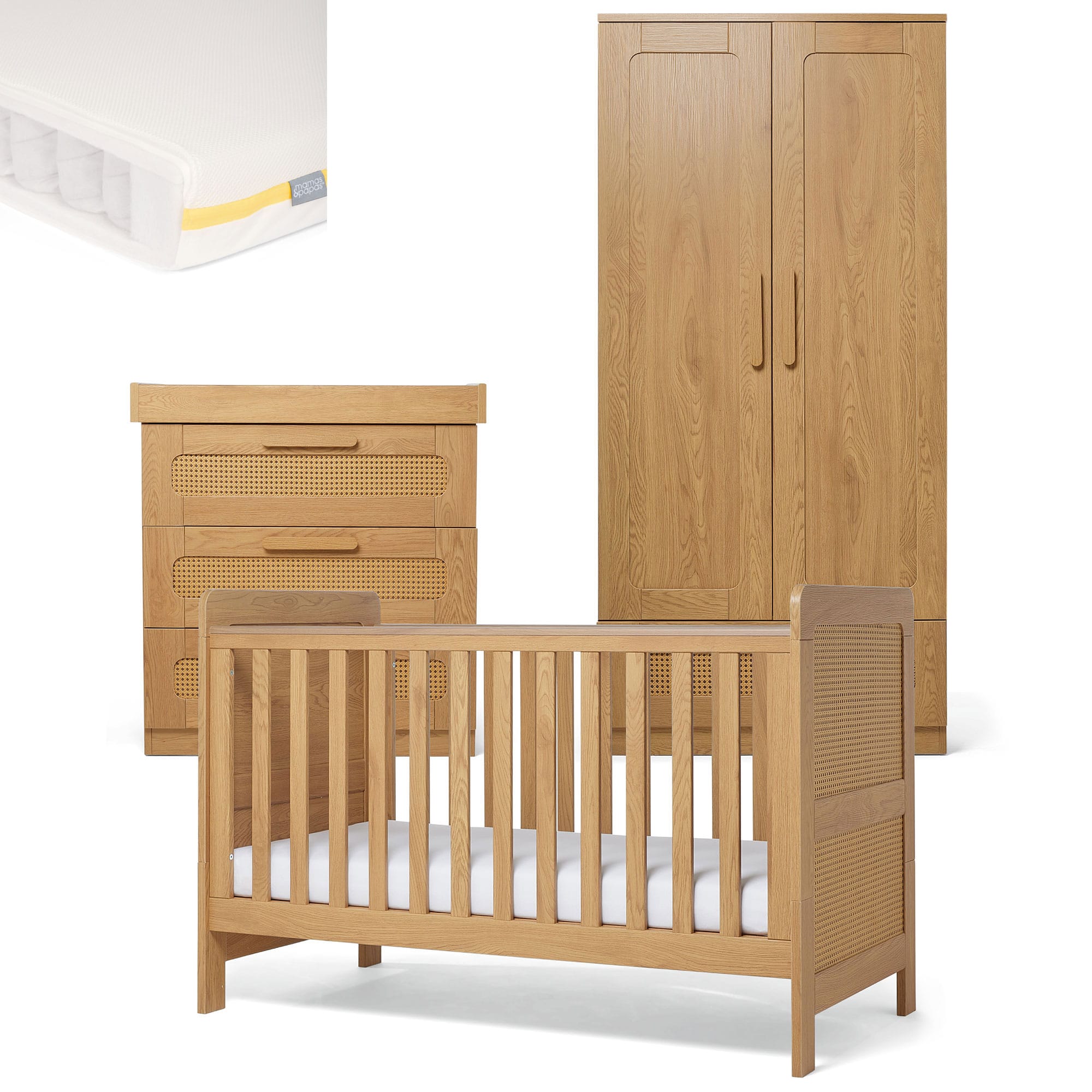 Mamas & Papas cot bed room sets Mamas & Papas Esna 3 Piece Range - Rattan/Oak RAES1RA00-02