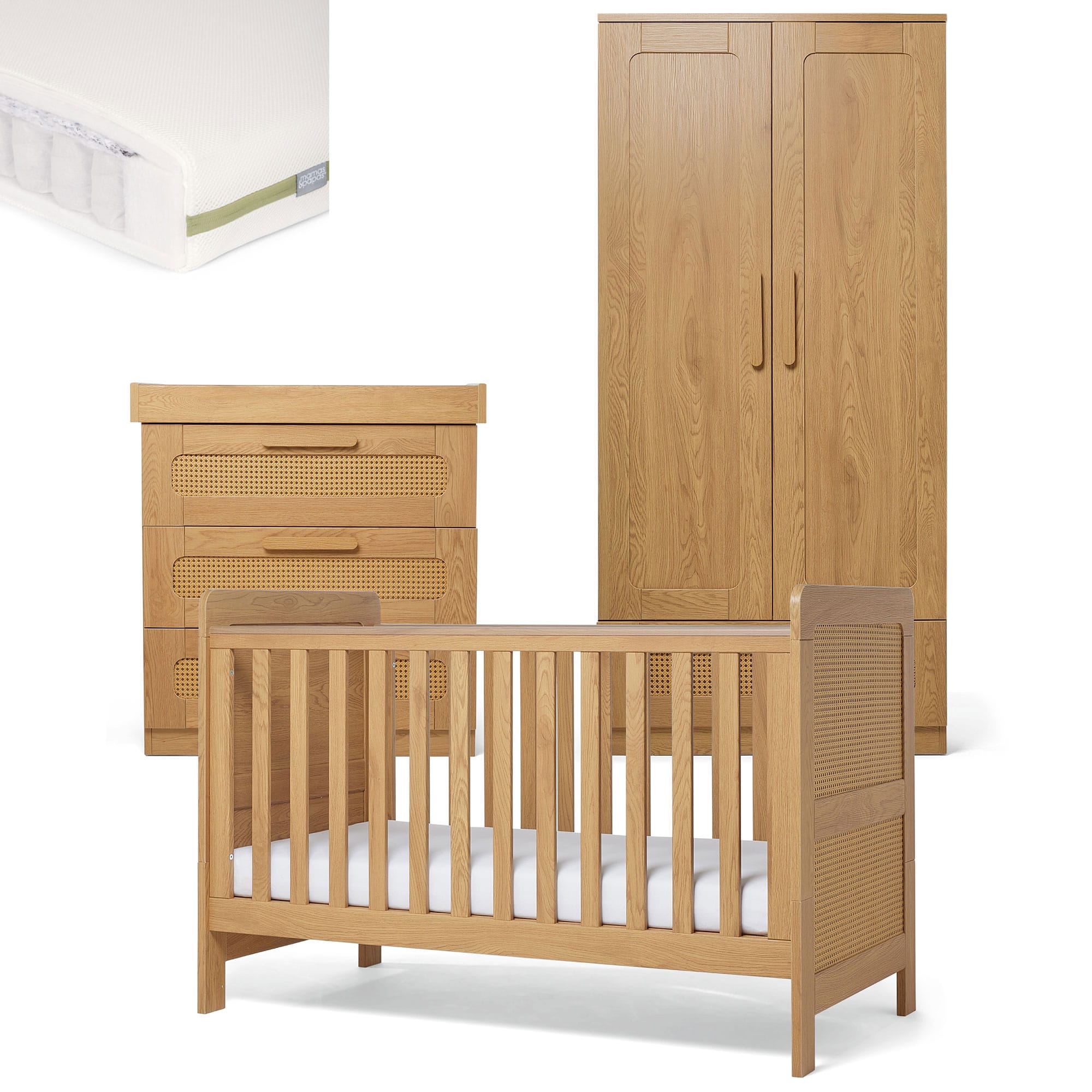 Mamas & Papas cot bed room sets Mamas & Papas Esna 3 Piece Range - Rattan/Oak RAES1RA00-03
