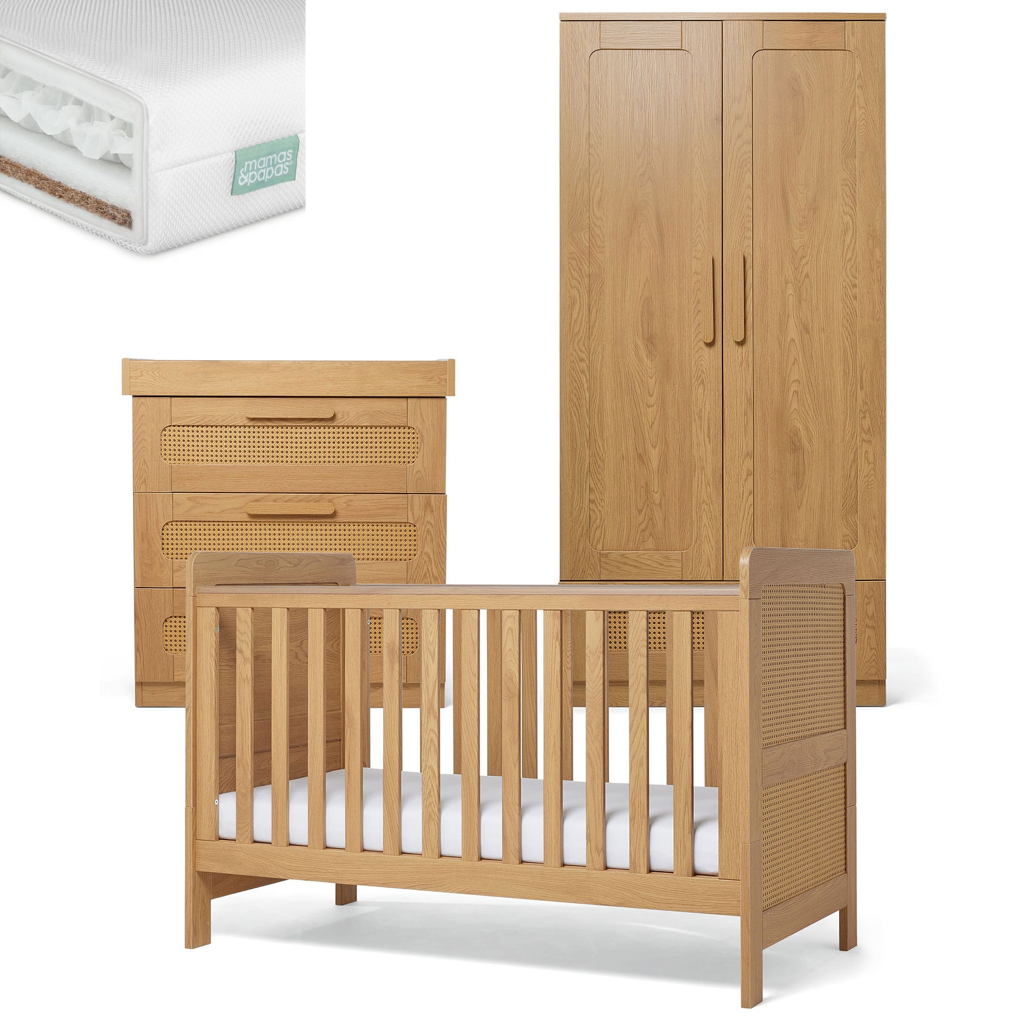 Mamas & Papas cot bed room sets Mamas & Papas Esna 3 Piece Range - Rattan/Oak RAES1RA00-04