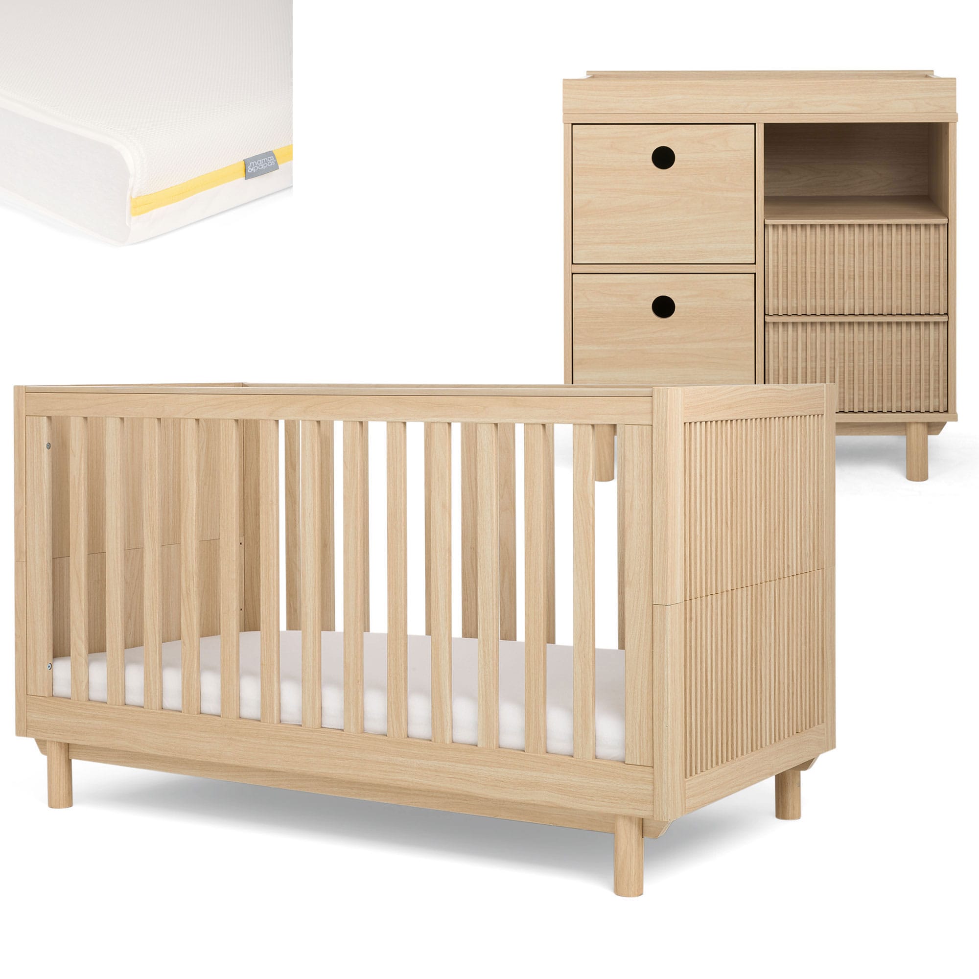 Mamas & Papas cot bed room sets Mamas & Papas Oska Narrow 2 Piece Roomset - Natural Oak SEOKQ1401-01
