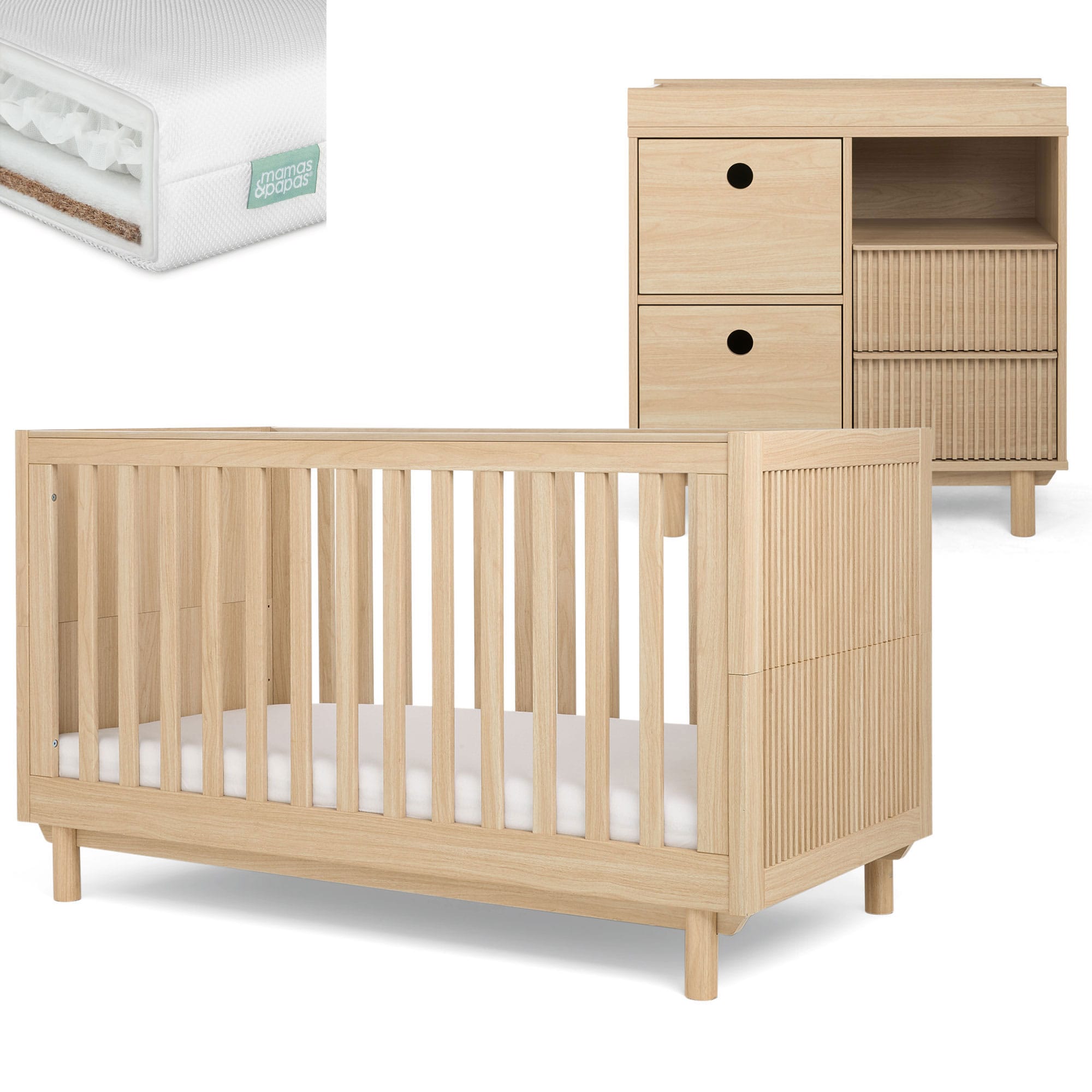 Mamas & Papas cot bed room sets Mamas & Papas Oska Narrow 2 Piece Roomset - Natural Oak SEOKQ1401-04