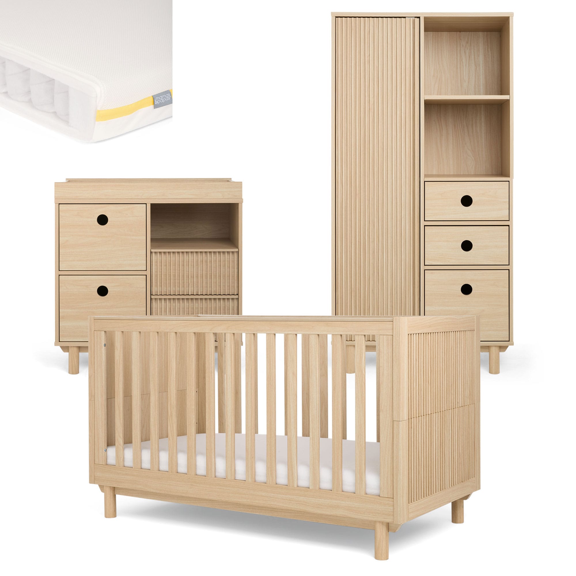 Mamas & Papas cot bed room sets Mamas & Papas Oska Narrow 3 Piece Range - Natural Oak RAOKQ1401-02