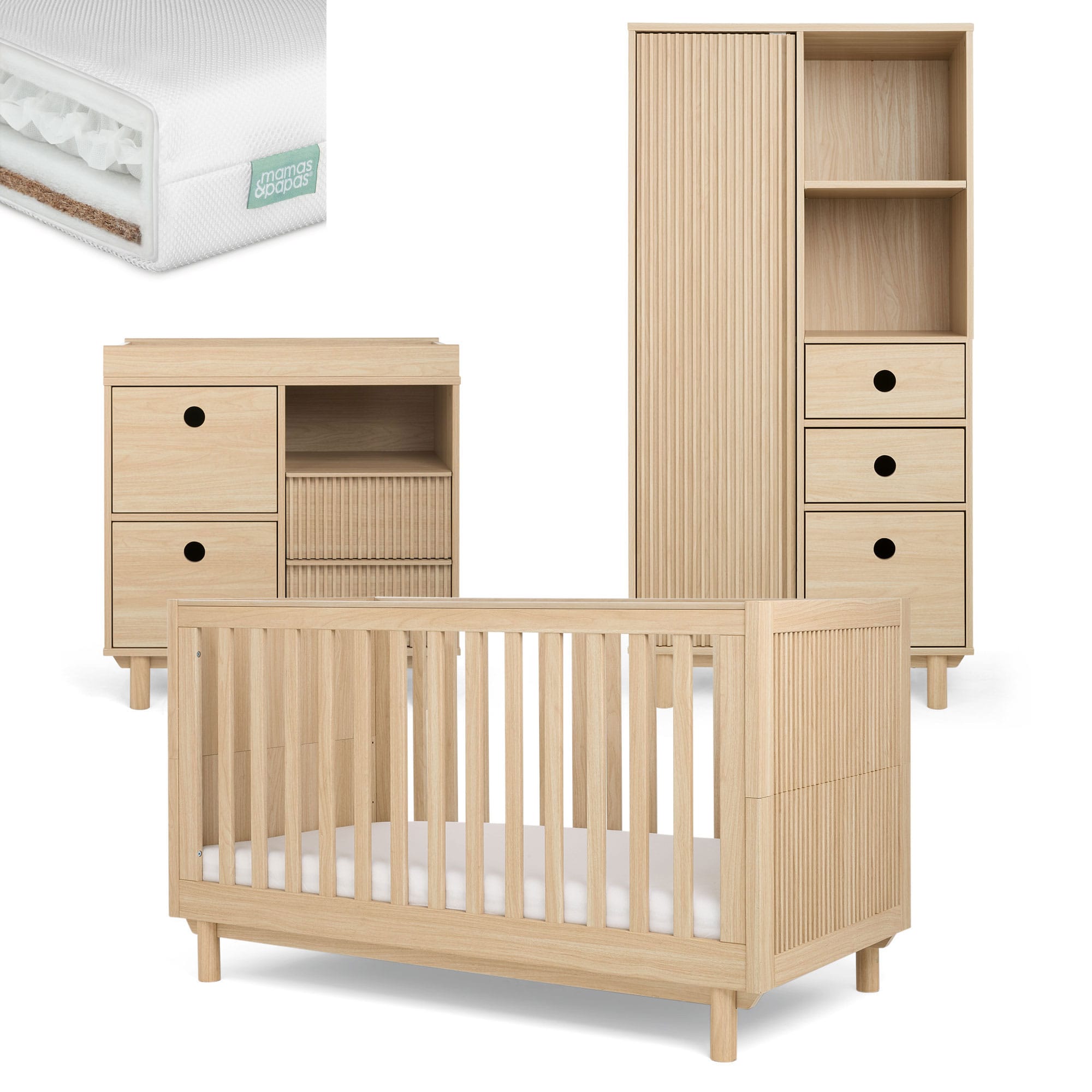 Mamas & Papas cot bed room sets Mamas & Papas Oska Narrow 3 Piece Range - Natural Oak RAOKQ1401-04