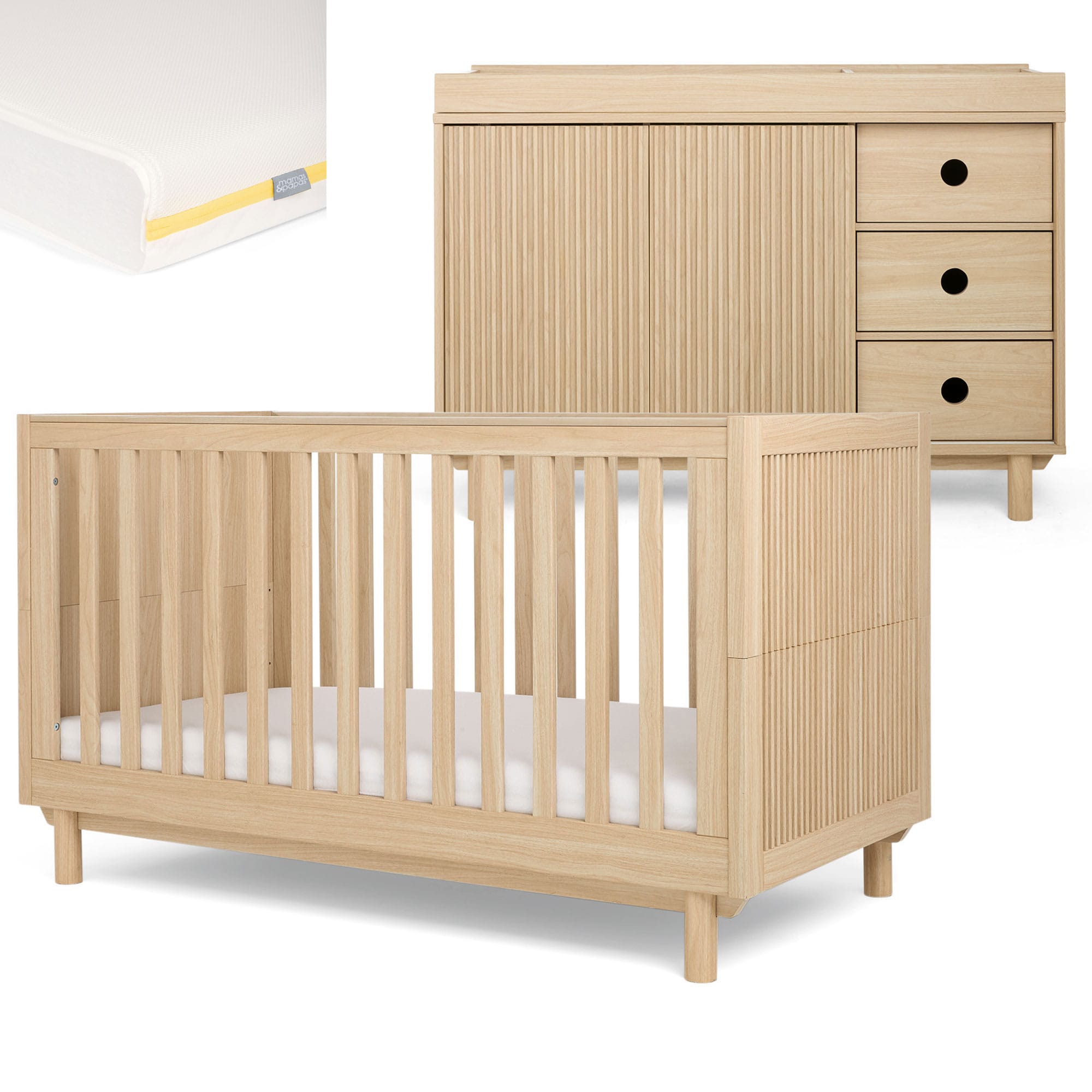 Mamas & Papas cot bed room sets Mamas & Papas Oska Wide 2 Piece Roomset - Natural Oak SEOKQ1400-01