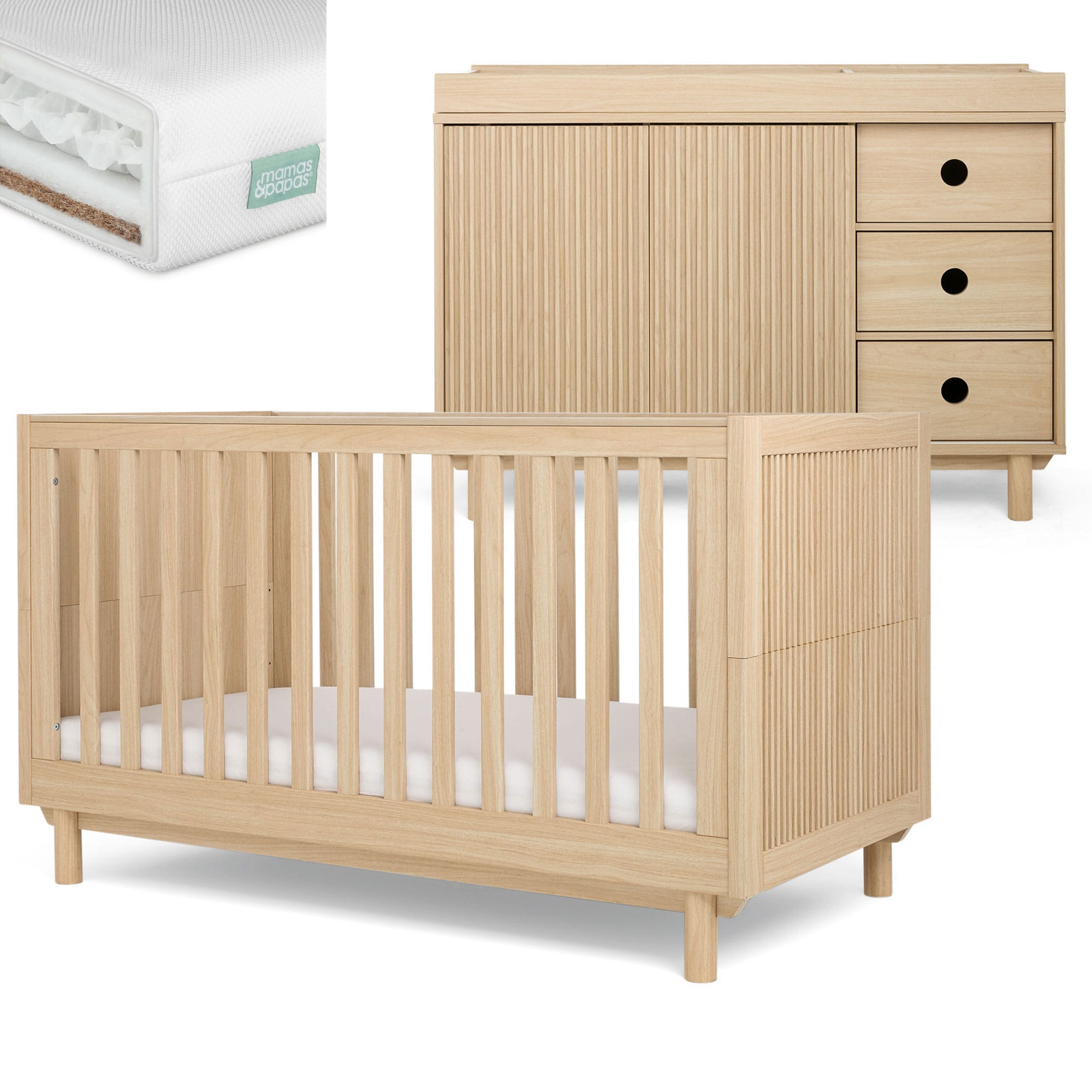 Mamas & Papas cot bed room sets Mamas & Papas Oska Wide 2 Piece Roomset - Natural Oak SEOKQ1400-04