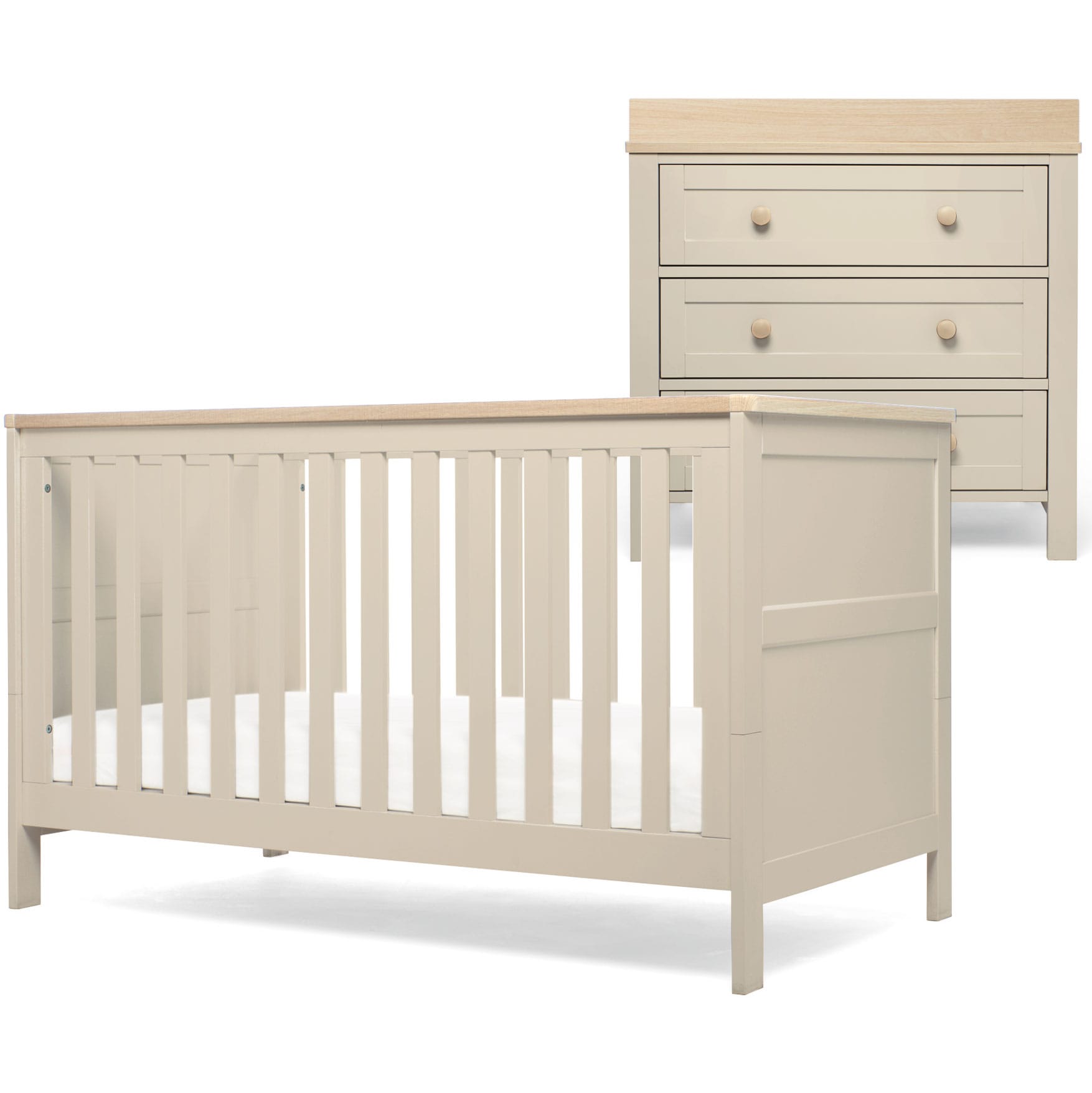 Mamas & Papas cot bed room sets Mamas & Papas Wedmore 2 Piece Cotbed Set - Cashmere/Oak