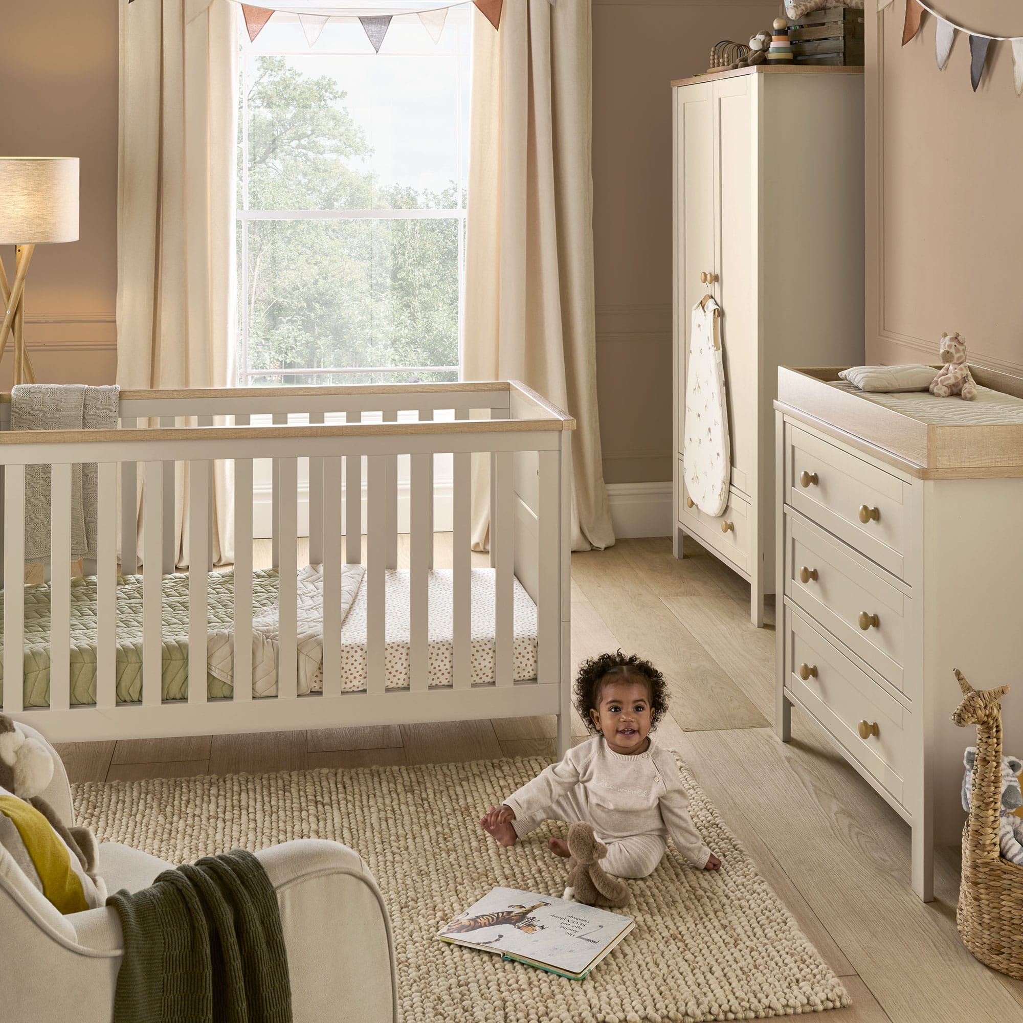 Mamas & Papas cot bed room sets Mamas & Papas Wedmore 3 Piece Cotbed Range - Cashmere/Oak