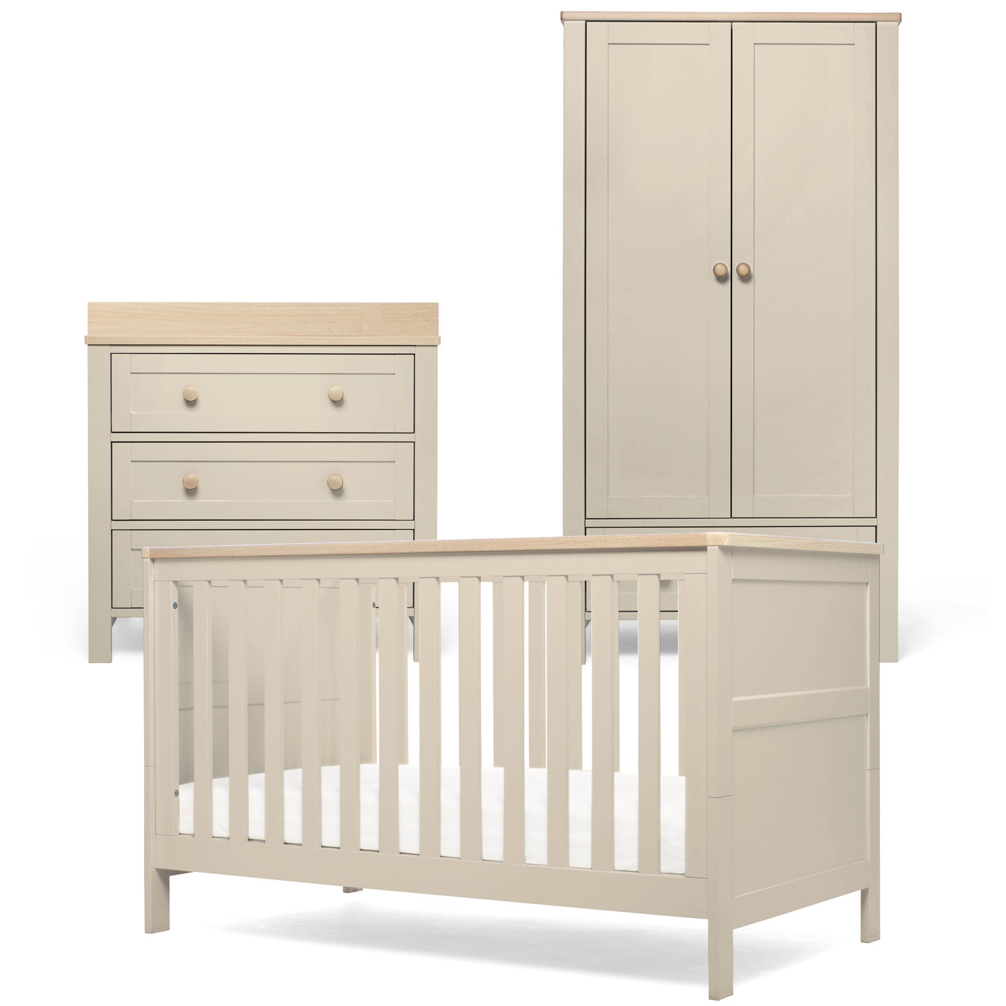 Mamas & Papas cot bed room sets Mamas & Papas Wedmore 3 Piece Cotbed Range - Cashmere/Oak