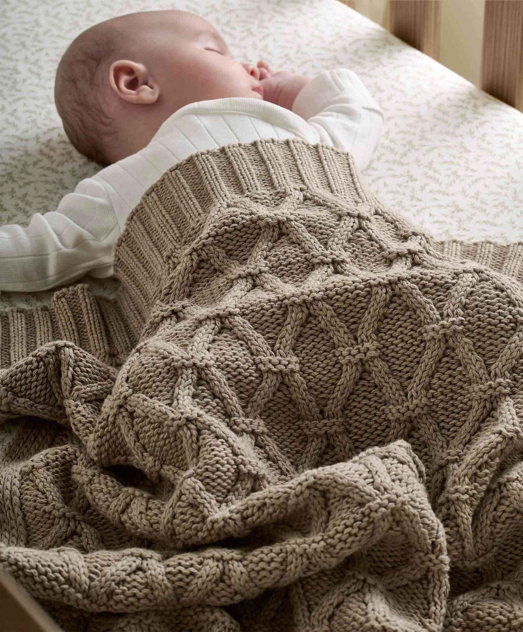 Mamas & Papas Cot & Cot Bed Blankets Mamas & Papas Knitted Pram Blanket - Diamond Mocha 7883U2300