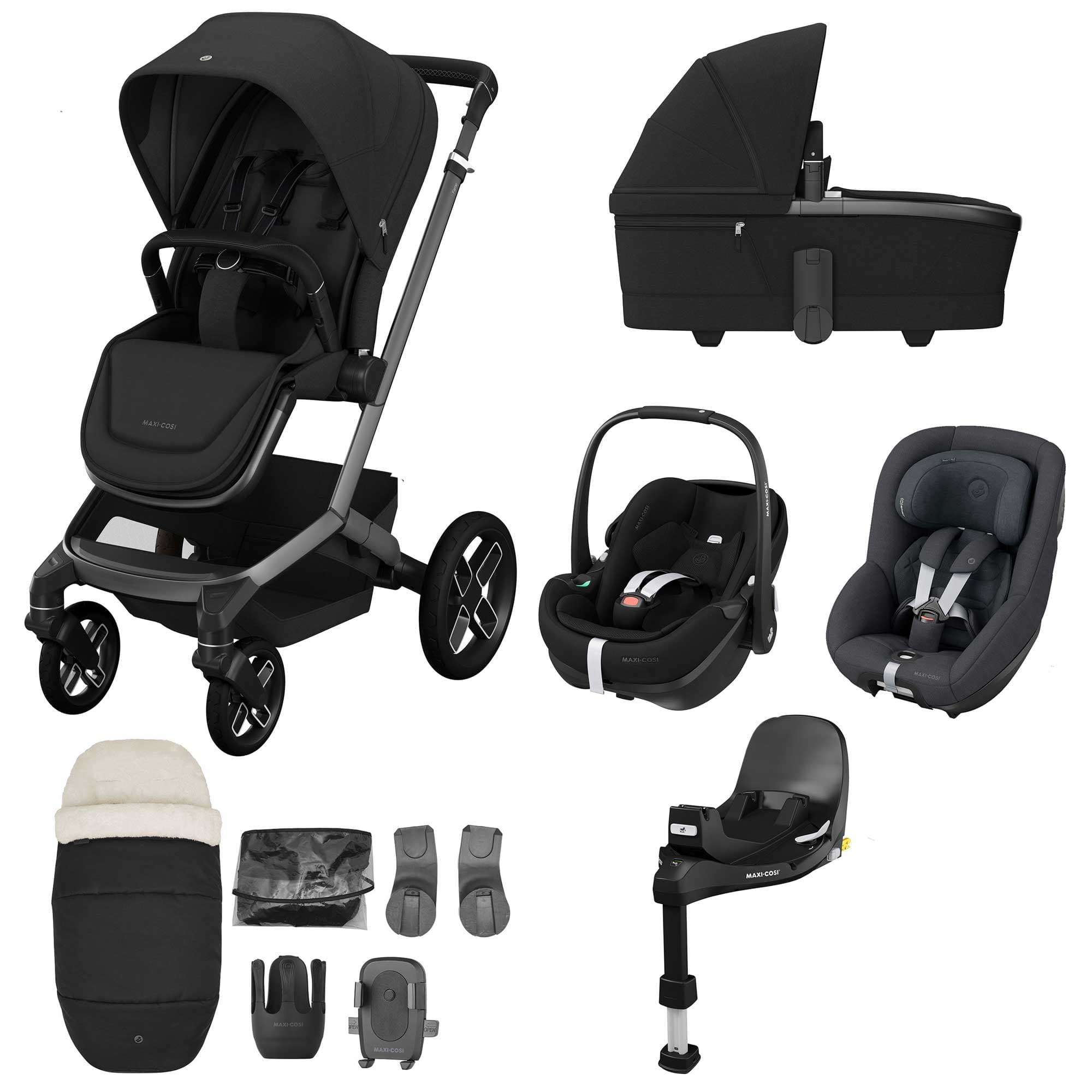 Maxi-Cosi baby prams Maxi-Cosi FAME 10 Piece Premium Family 360 Pro Bundle in Twillic Black KF10000131