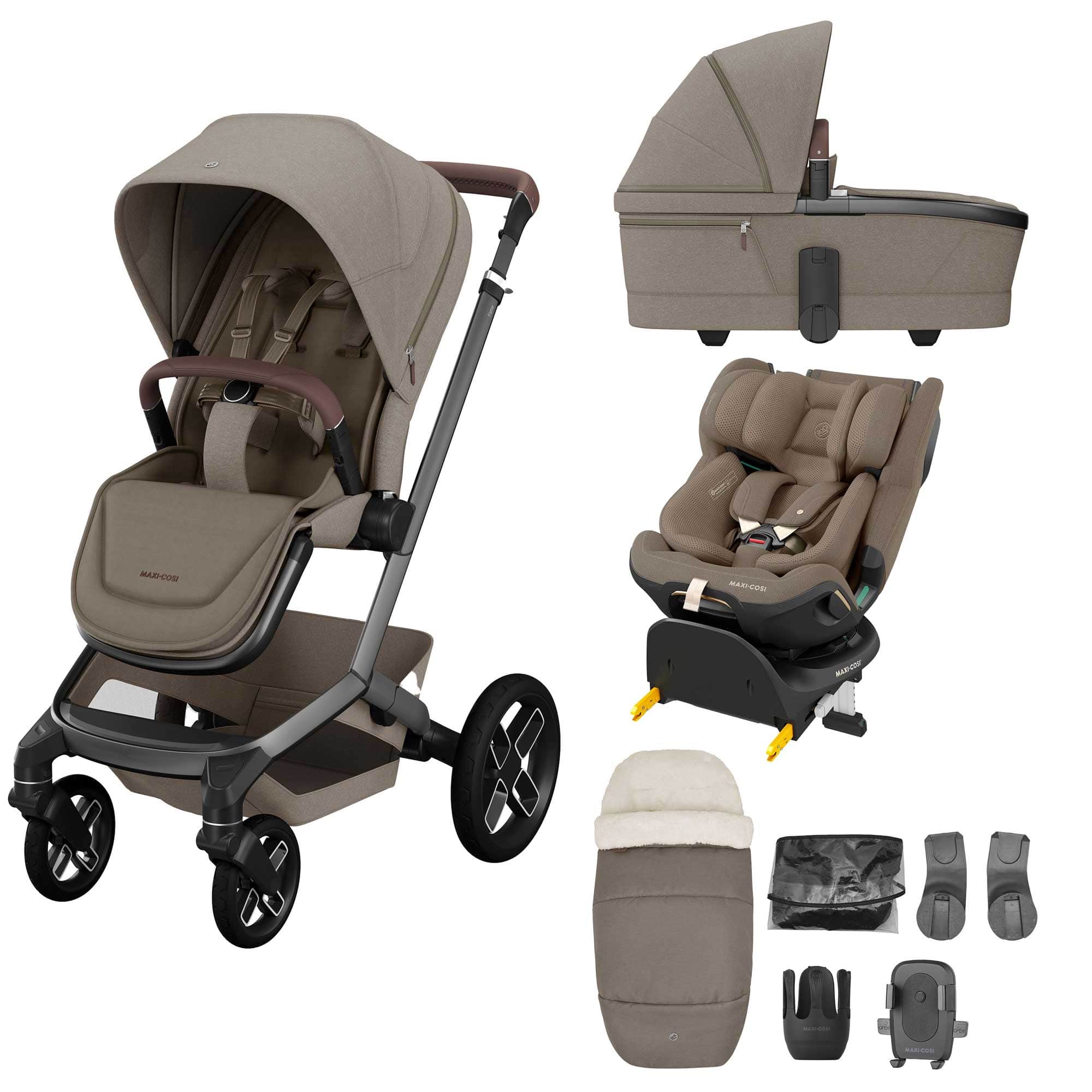 Maxi-Cosi baby prams Maxi-Cosi FAME 9 Piece Emerald 360 pro 2 Bundle in Twillic Truffle (Black Wheels) KF10000129