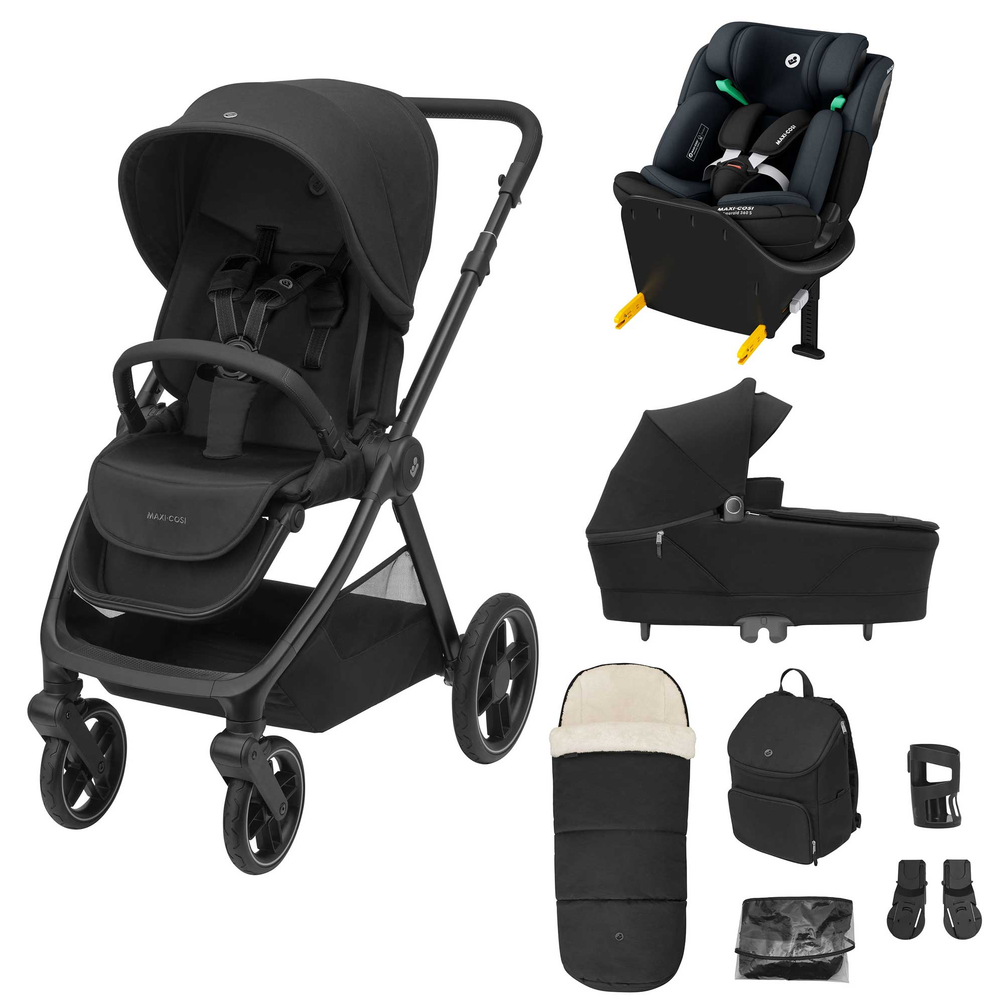 Maxi-Cosi baby prams Maxi-Cosi Oxford+ 8 Piece Emerald 360S Bundle - Twillic Black KF10000135
