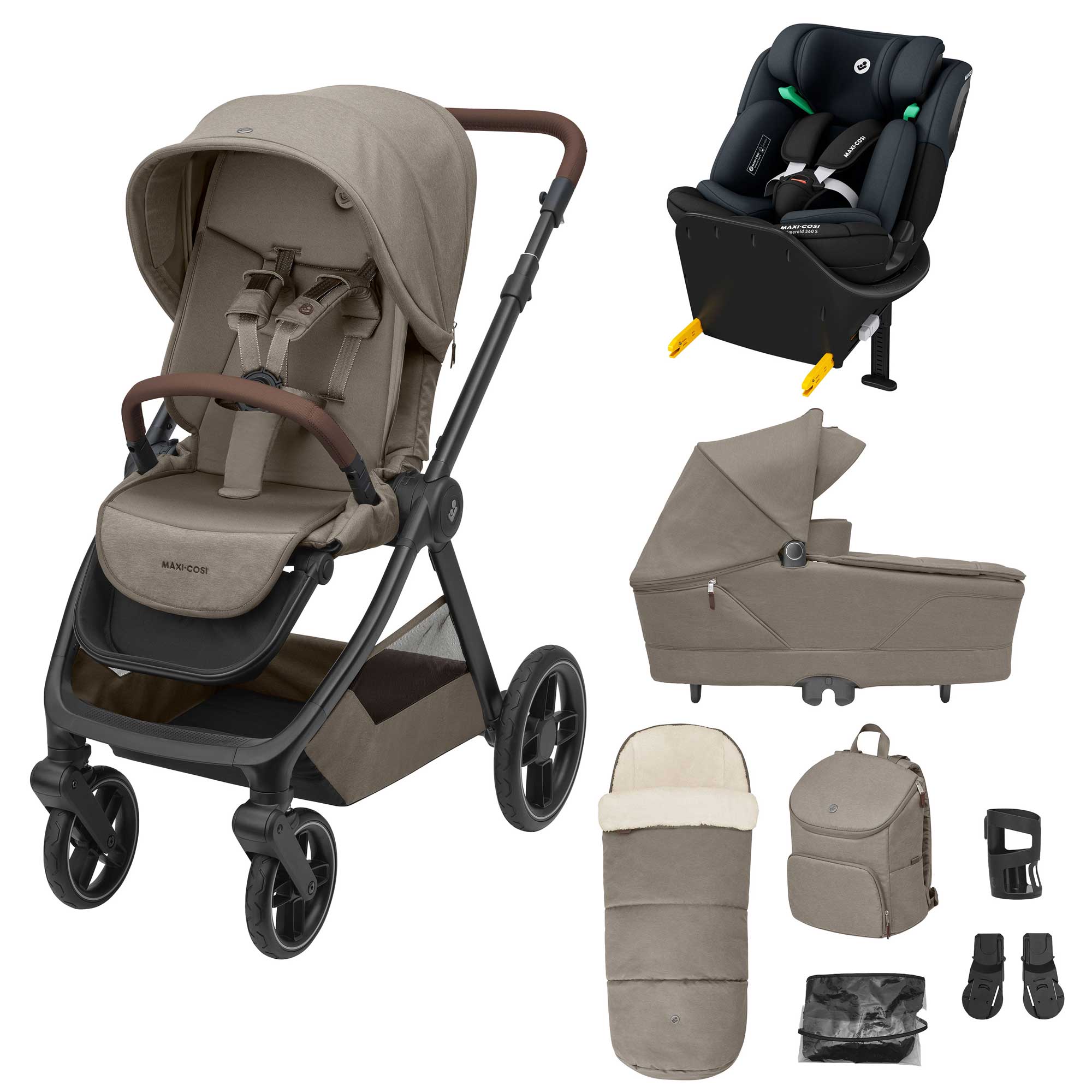 Maxi-Cosi baby prams Maxi-Cosi Oxford+ 8 Piece Emerald 360S Bundle - Twillic Truffle KF10000136