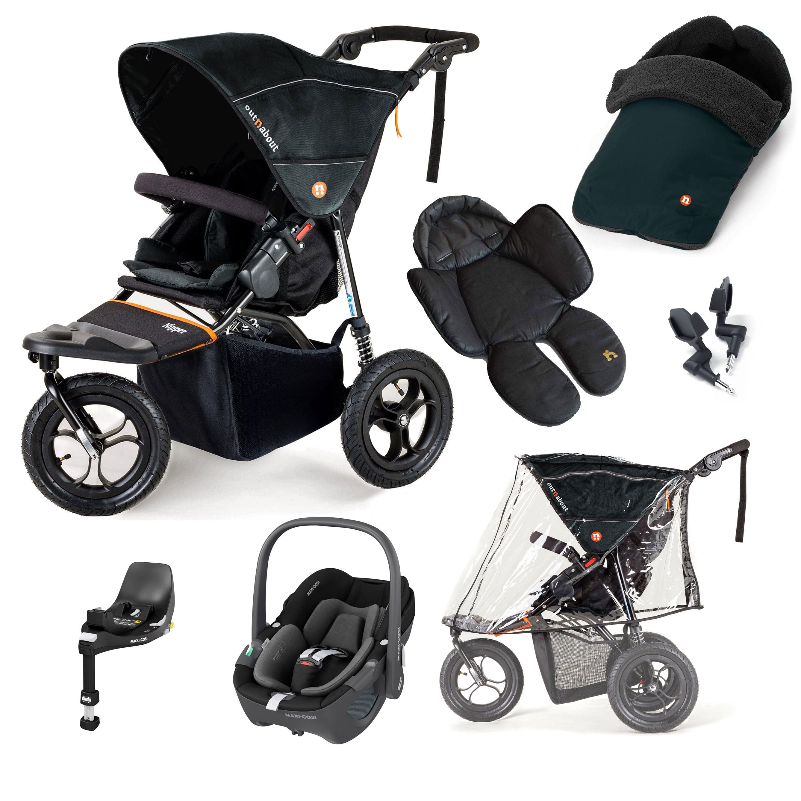 Out n About 3 Wheeler Pushchair Bundles Out n About Nipper Single Maxi-Cosi Comfort Kit in Forest Black 15854-MC-CAB-FB-2