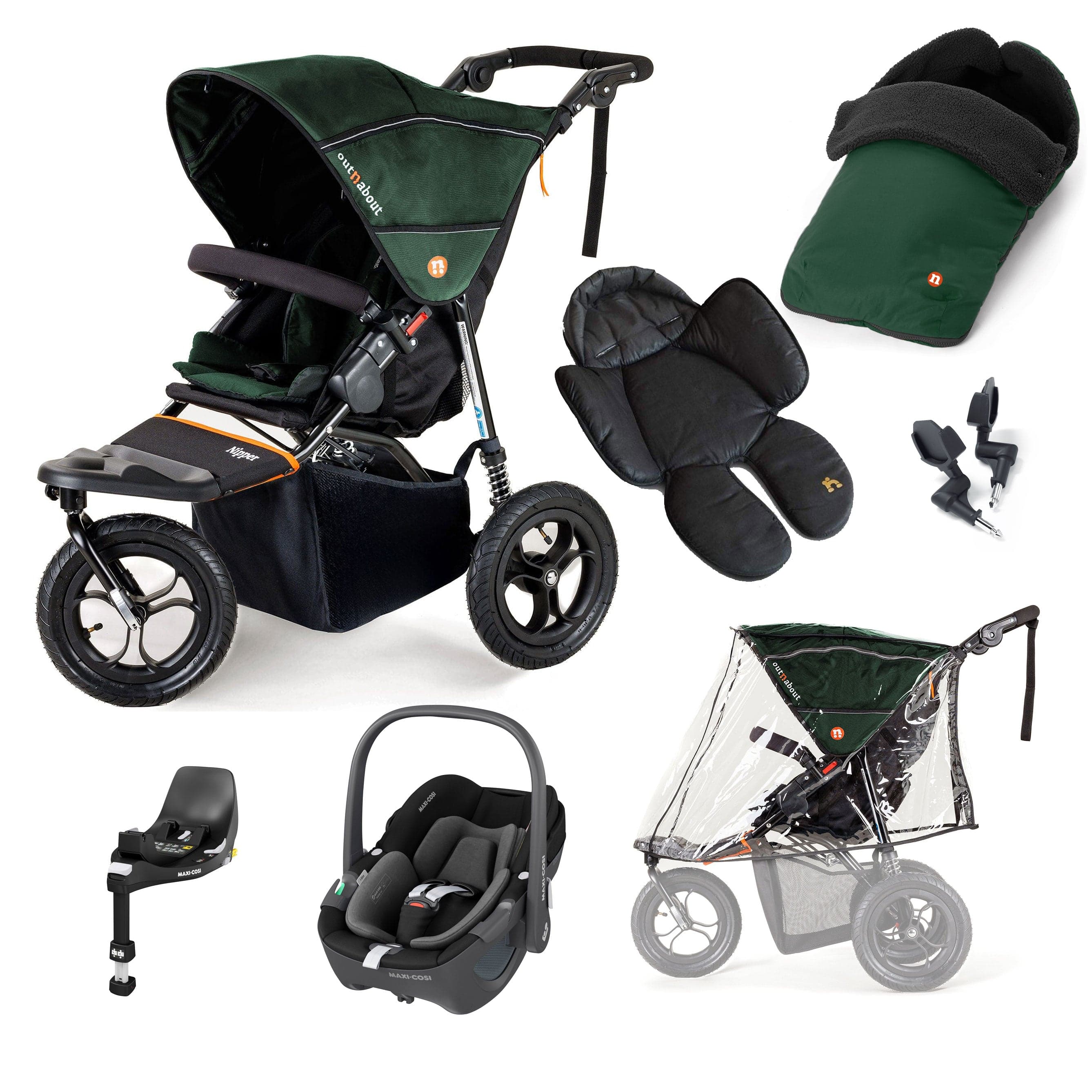 Out n About 3 Wheeler Pushchair Bundles Out n About Nipper Single Maxi-Cosi Comfort Kit in Sycamore Green 15868-MC-P360-GRE