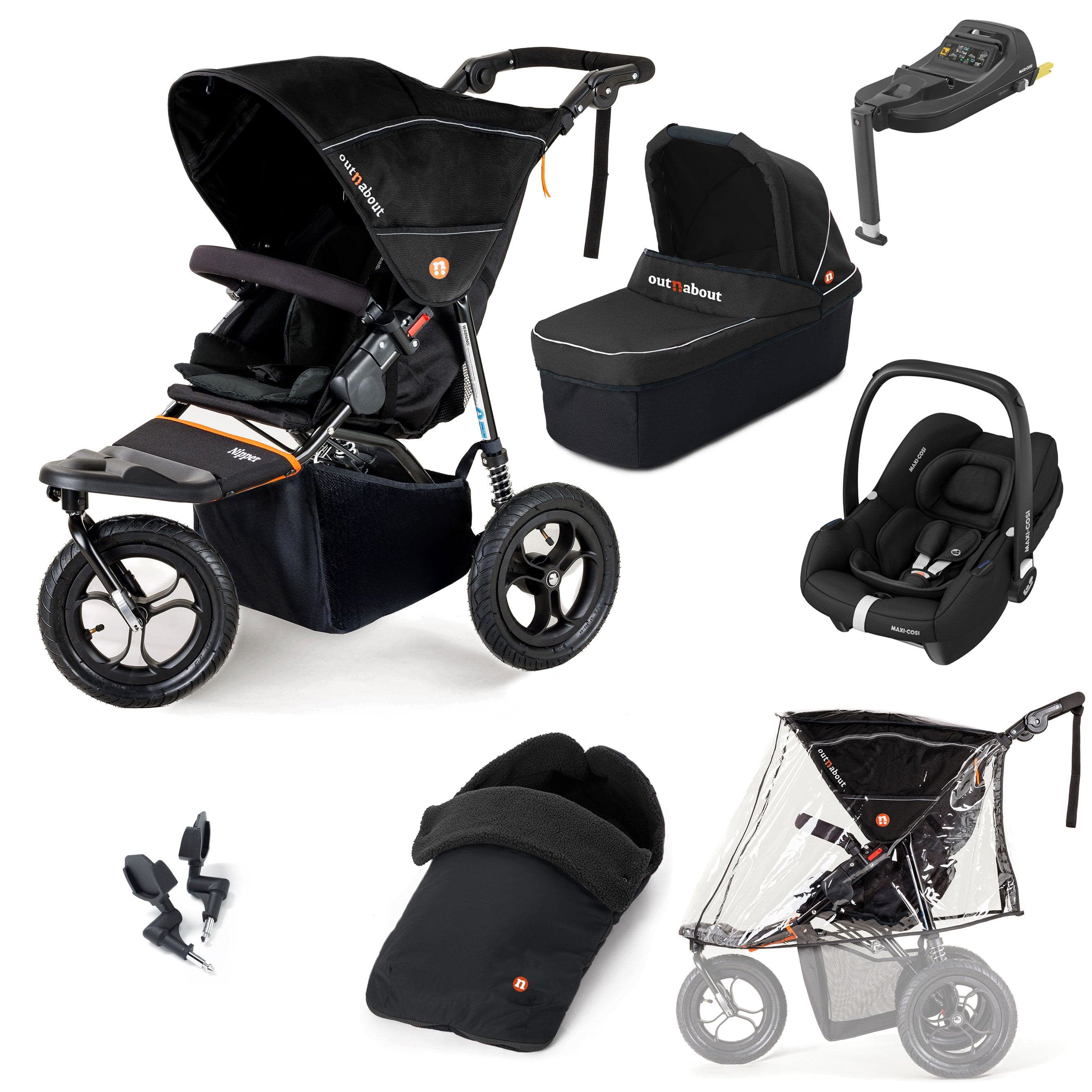 Out n About Travel Systems Out n About Nipper Single Maxi-Cosi Essential Kit in Summit Black 15807-MC-CAB-SB