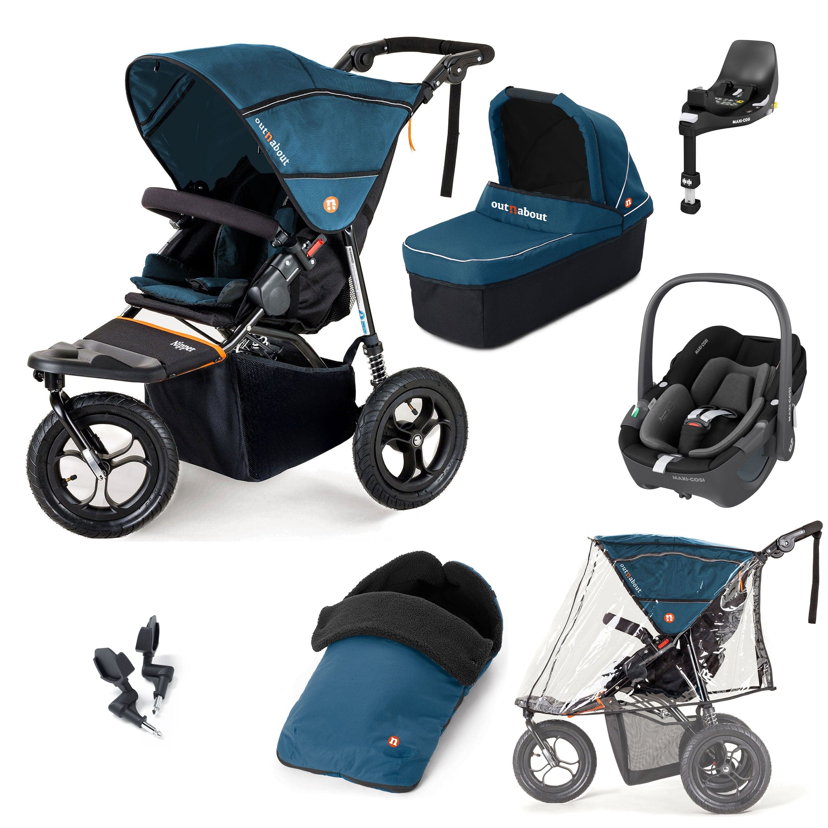 Out n About Travel Systems Out n About Nipper Single Maxi-Cosi Essential Kit in Highland Blue 15827-MC-PEB-BLU