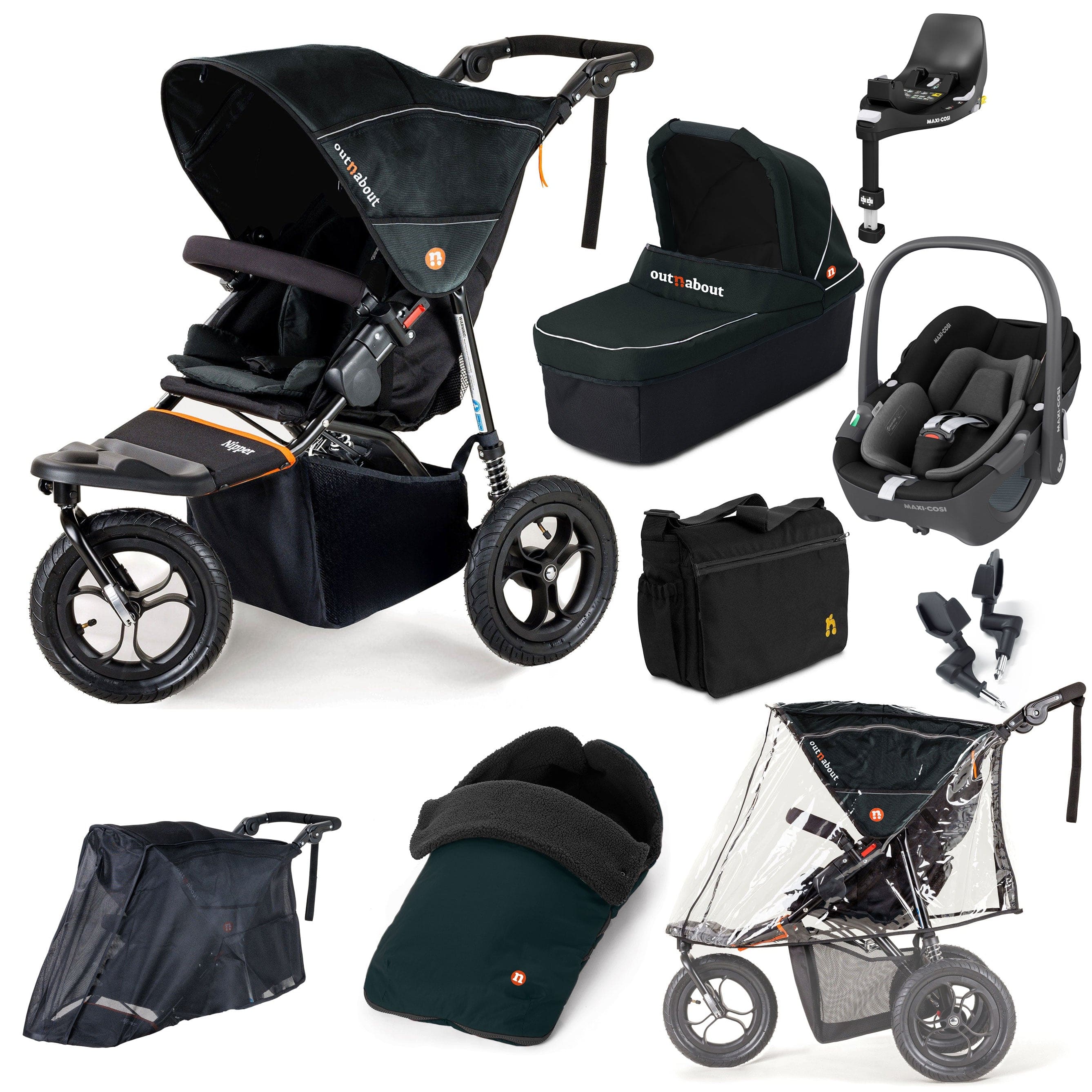 Out n About Travel Systems Out n About Nipper Single Maxi-Cosi Ultimate Kit in Forest Black 15843-MC-P360-FB