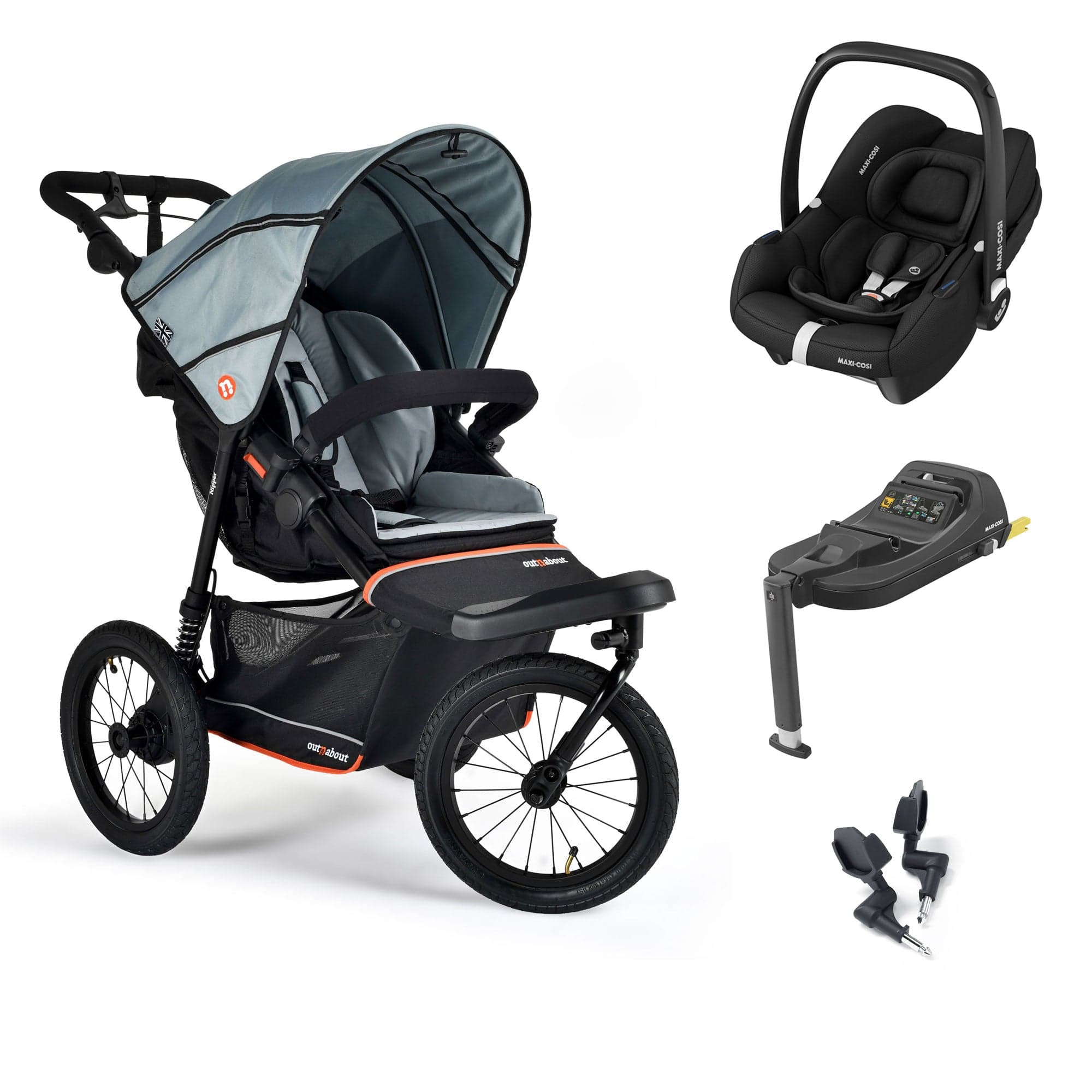 Out n About travel systems Out n About Nipper V6 Plus Travel System - Rock Salt Grey 21331-MC-CAB-RG