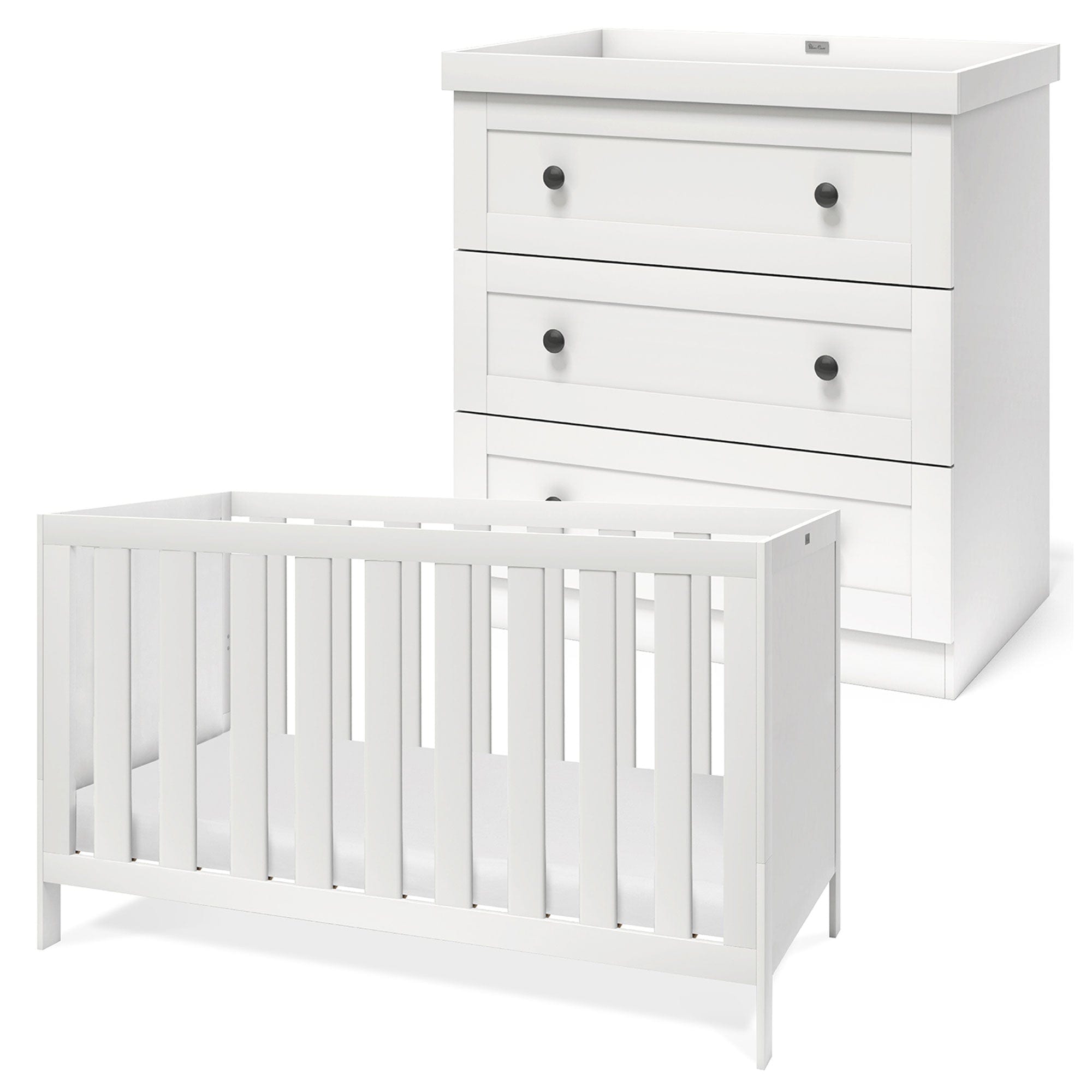 Silver Cross cot bed room sets Silver Cross Bromley 2 Piece Dresser Room Set in White