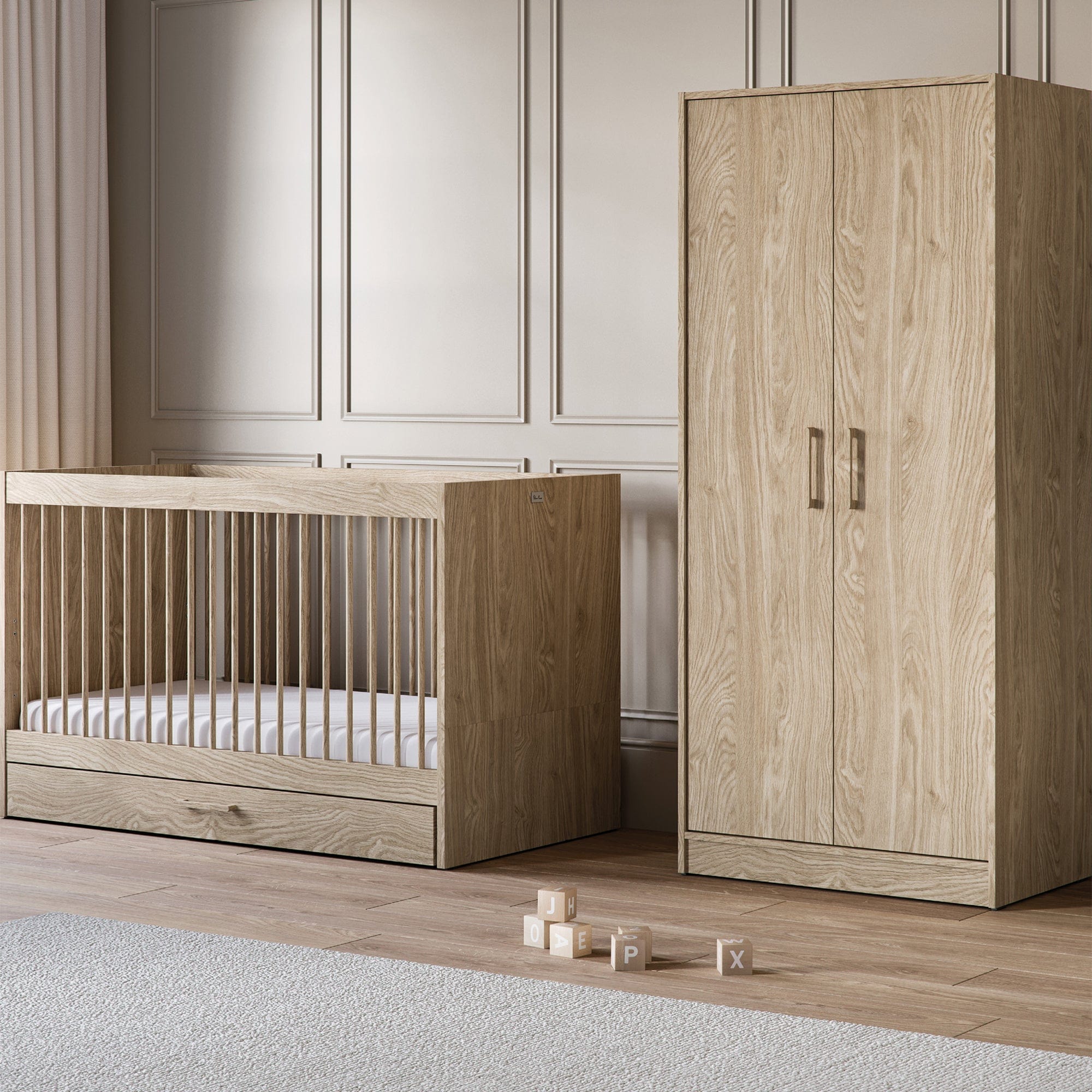 Silver Cross cot bed room sets Silver Cross Geneva 2 Piece Wardrobe Room Set - Oak