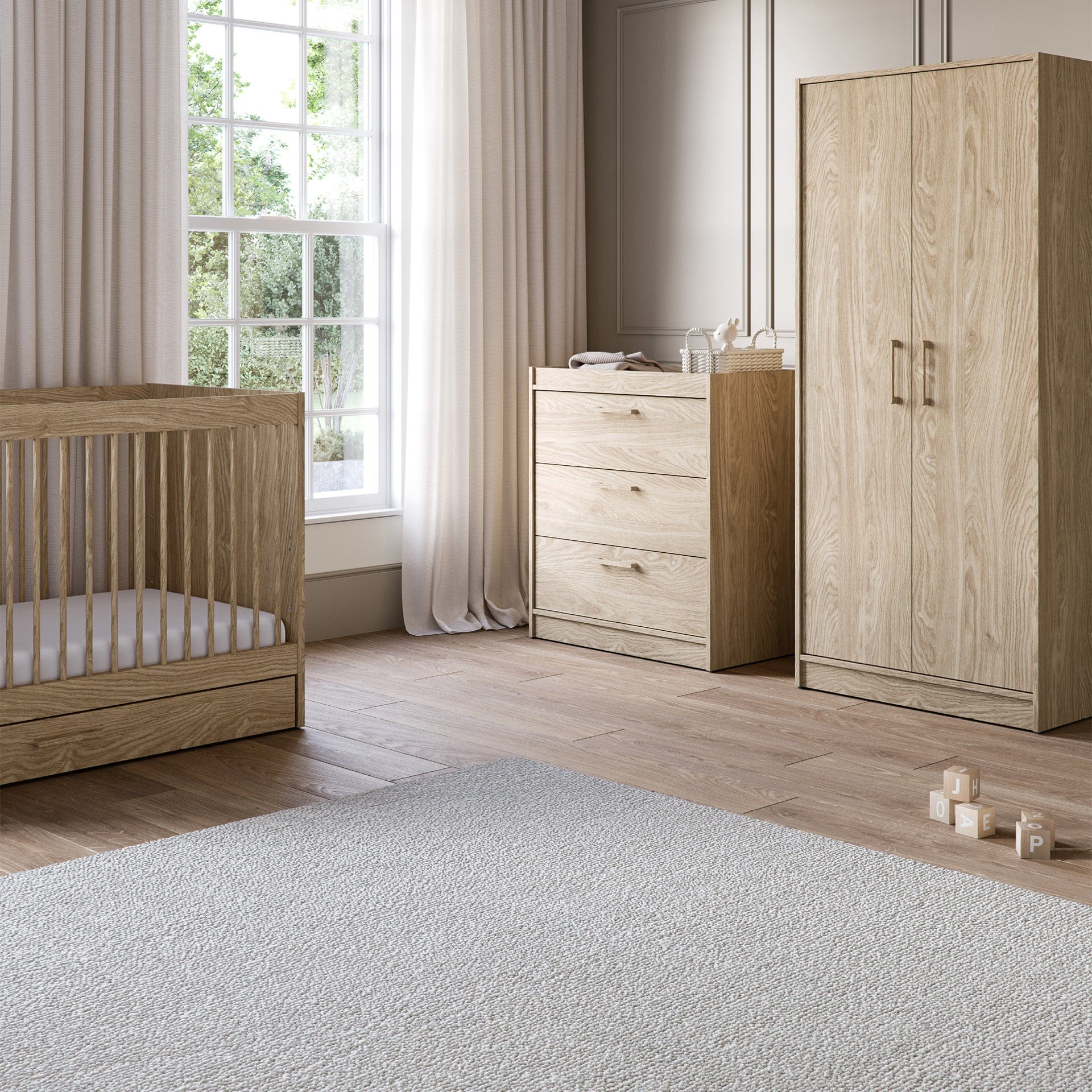 Silver Cross cot bed room sets Silver Cross Geneva 3 Piece Room Set - Oak