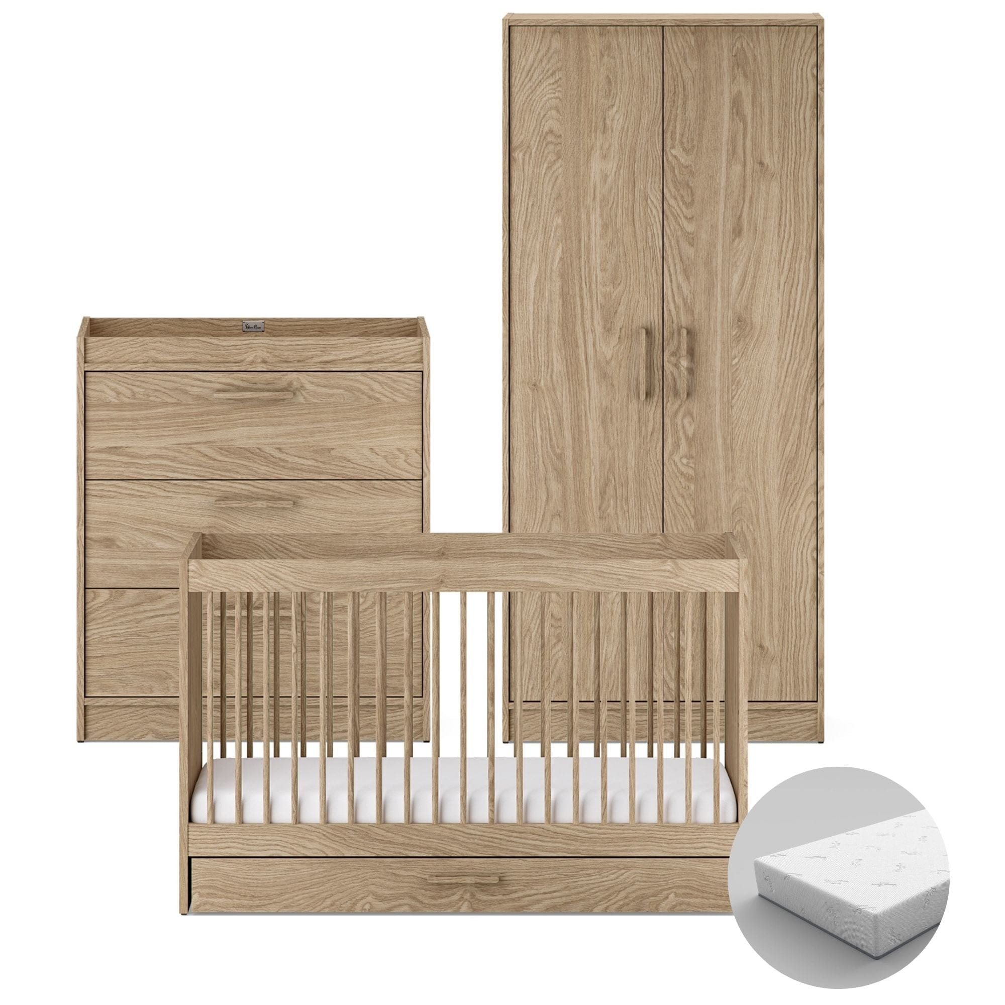 Silver Cross cot bed room sets Silver Cross Geneva 3 Piece Room Set - Oak 18926-GEN-2