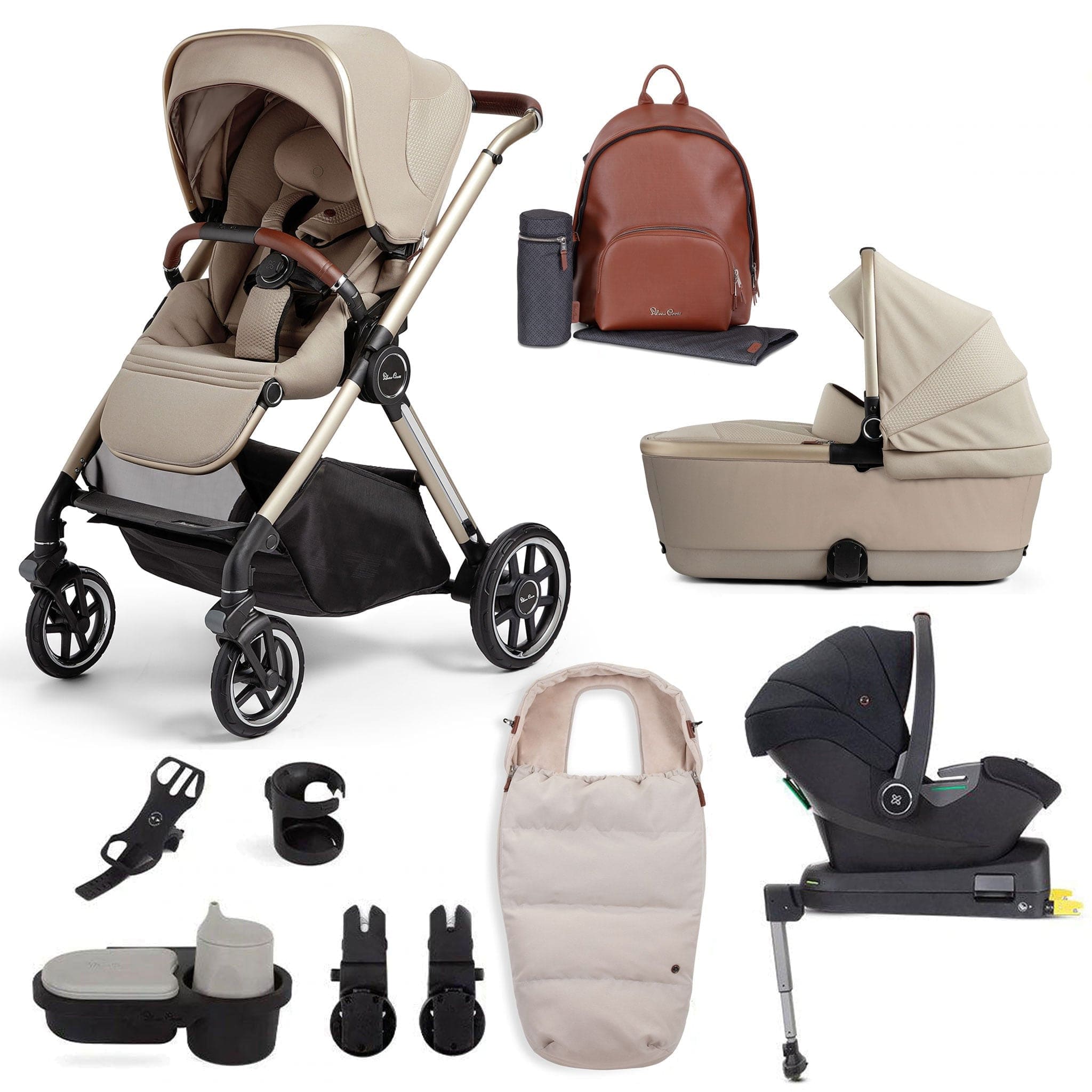 Silver Cross travel systems Silver Cross Reef + Ultimate Pack with First Bed Folding Carrycot - Stone KTRU.ST4