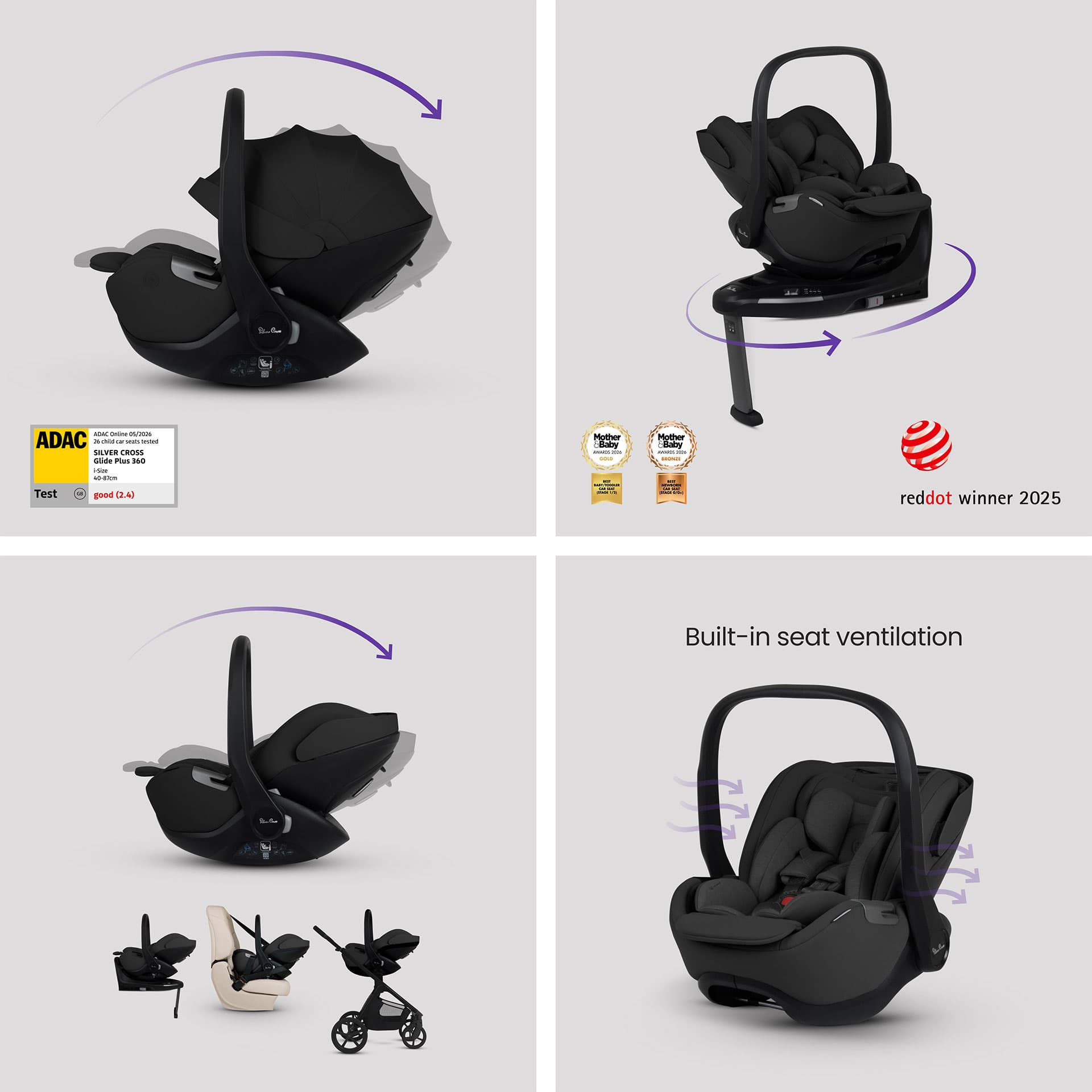 Silver Cross travel systems Silver Cross Cove Ultimate 360 Infant Carrier Bundle - Maple