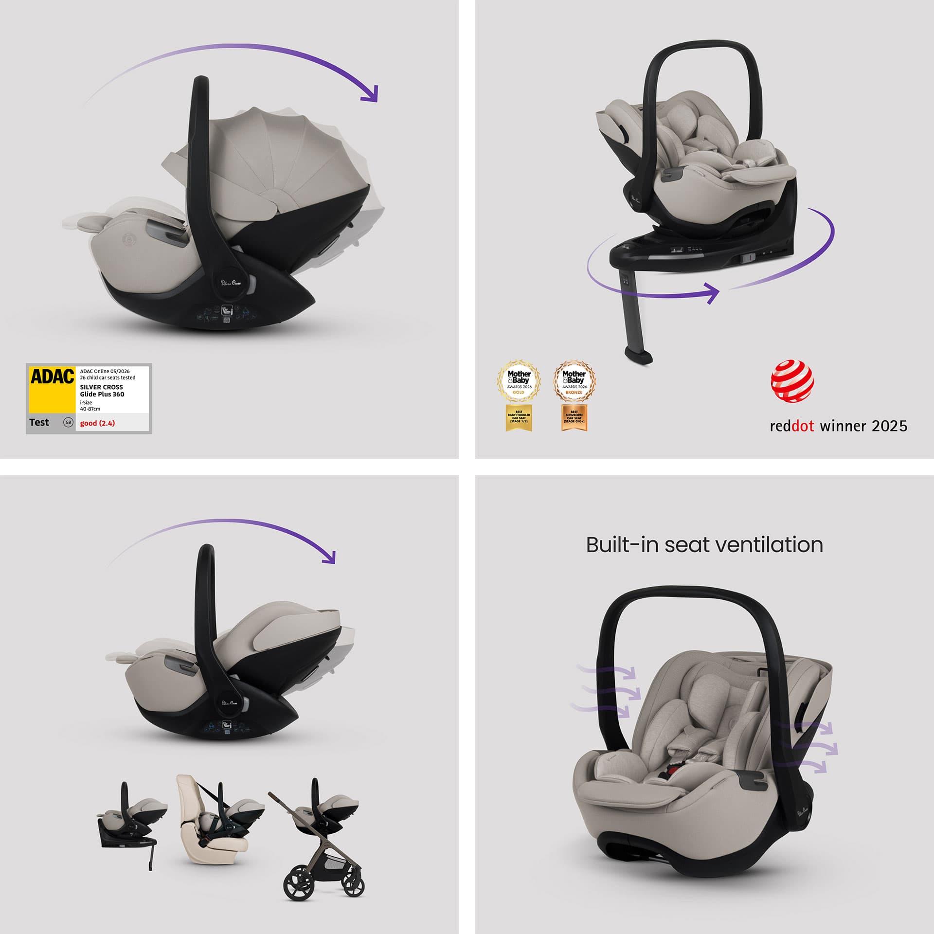 Silver Cross travel systems Silver Cross Cove Ultimate 360 Infant Carrier Bundle - Pewter