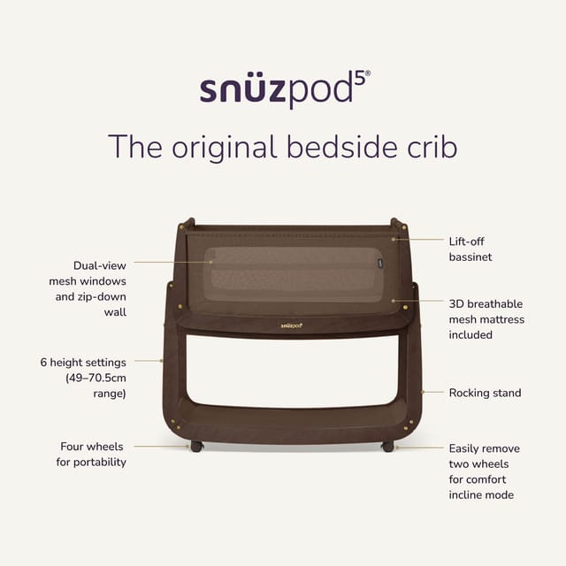 SnuzPod cribs SnüzPod 5 Bedside Crib - Chocolate
