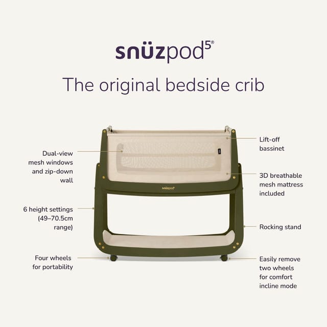 SnuzPod cribs SnüzPod 5 Bedside Crib - Olive