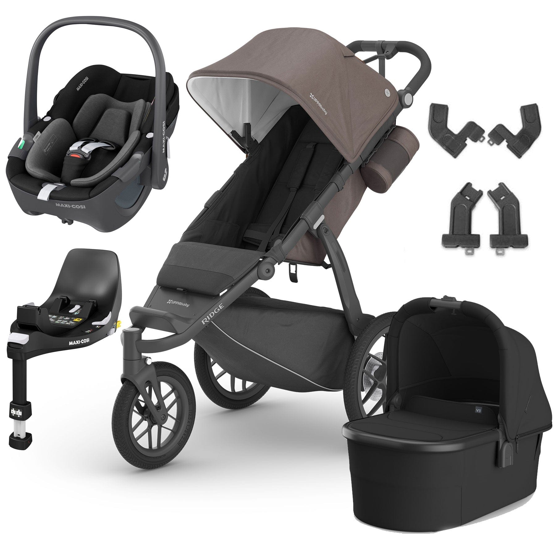 Uppababy 3 Wheeler Travel Systems UPPAbaby Ridge Pebble 360 Travel System - Theo 17566-RID-PEB-THE