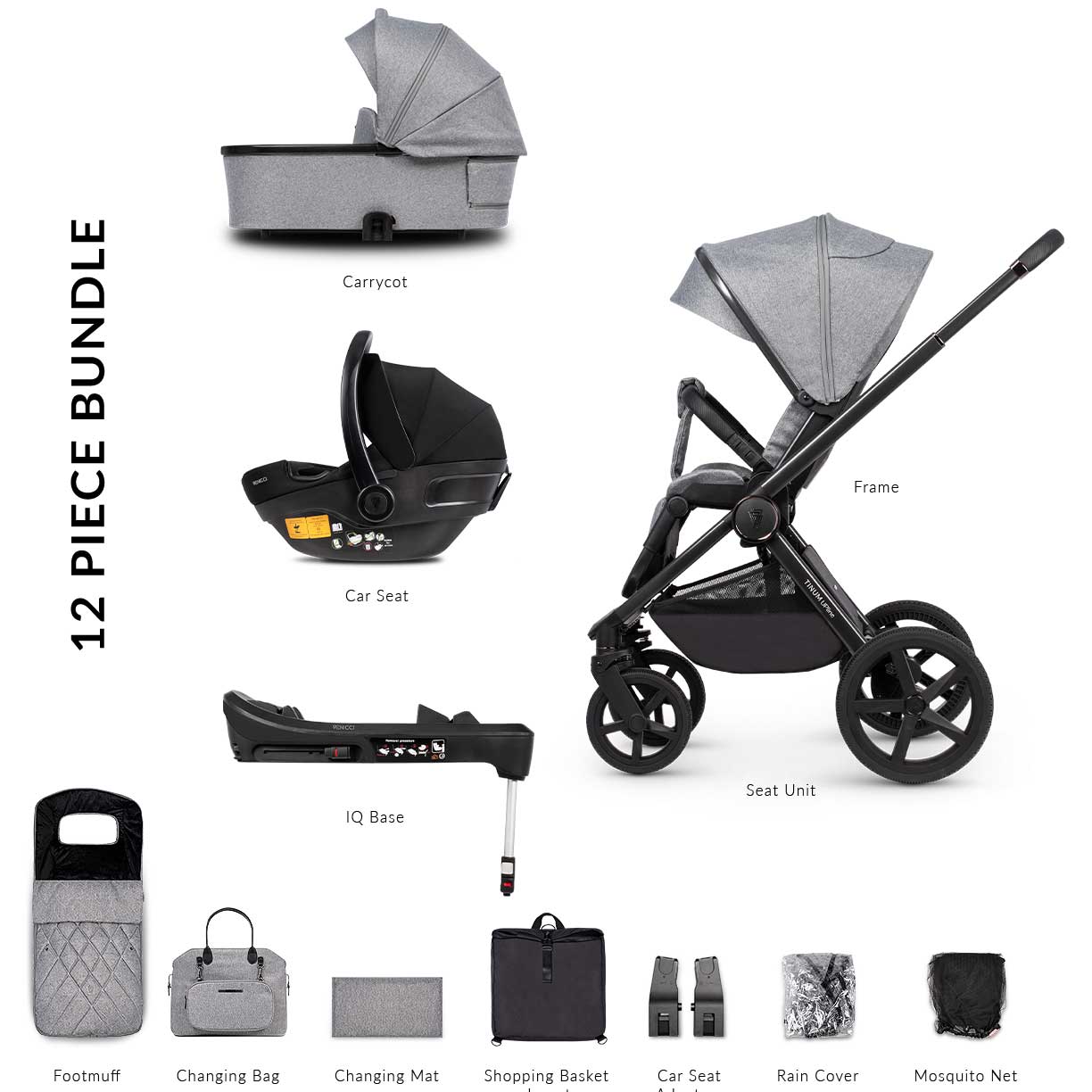 Venicci baby prams Venicci Tinum Upline Complete Travel System Bundle - Classic Grey 2000210405
