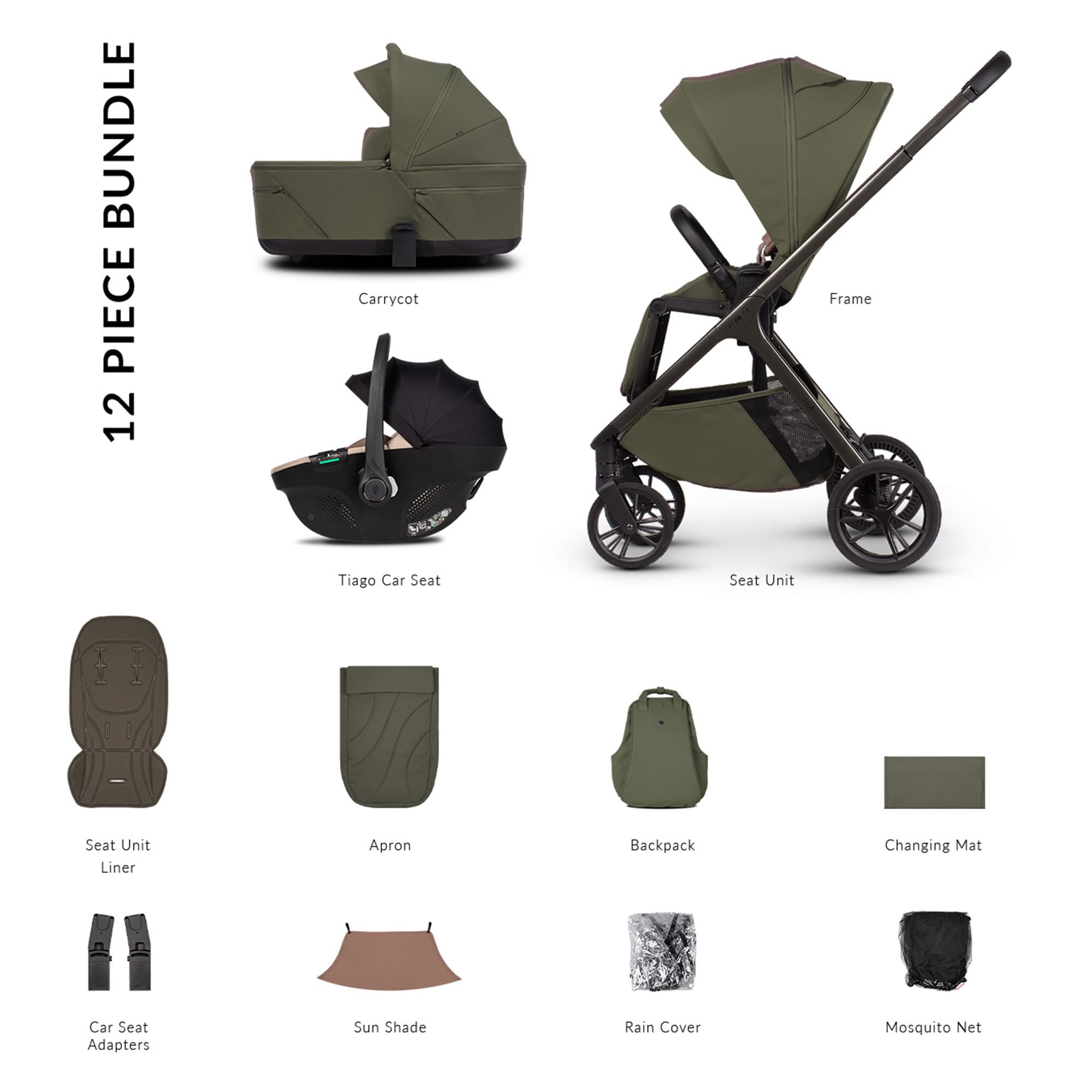 Venicci baby prams Venicci Tila Comfort Bundle - Olive 2001320313