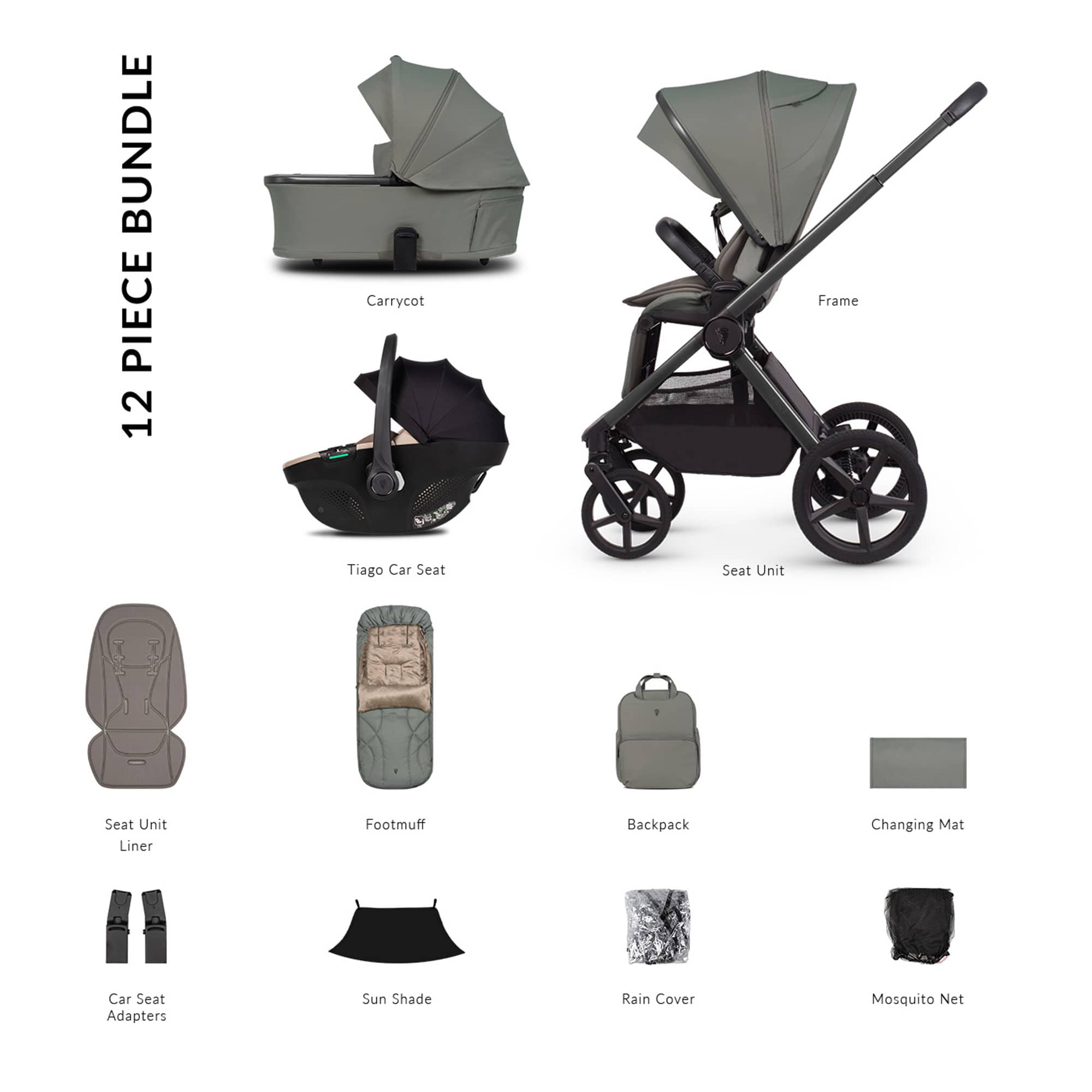 Venicci baby prams Venicci Tinum Upline 3 Comfort Bundle - Aloe 2001220313