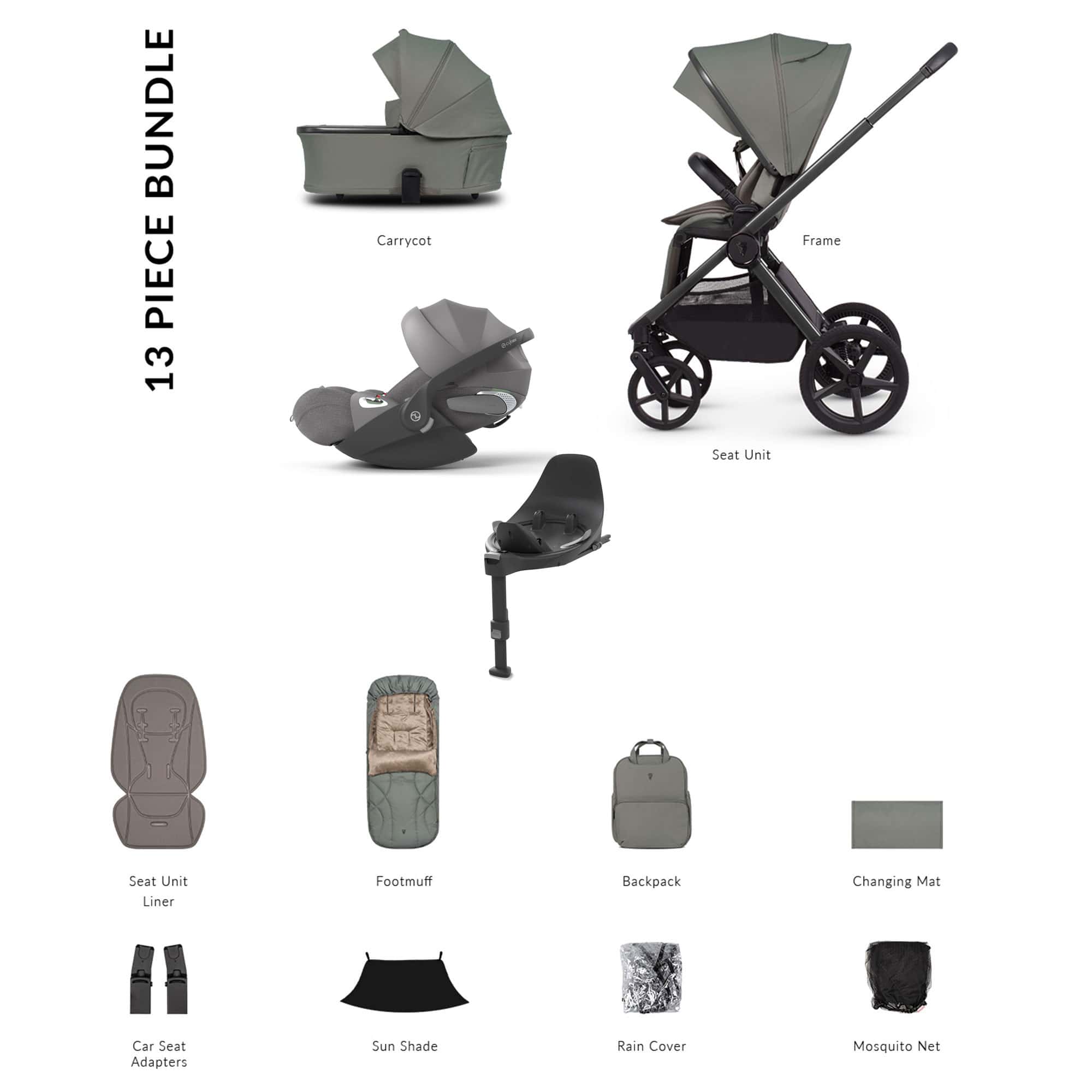 Venicci baby prams Venicci Tinum Upline 3 Cybex Luxury Bundle - Aloe 22763-ALO-1