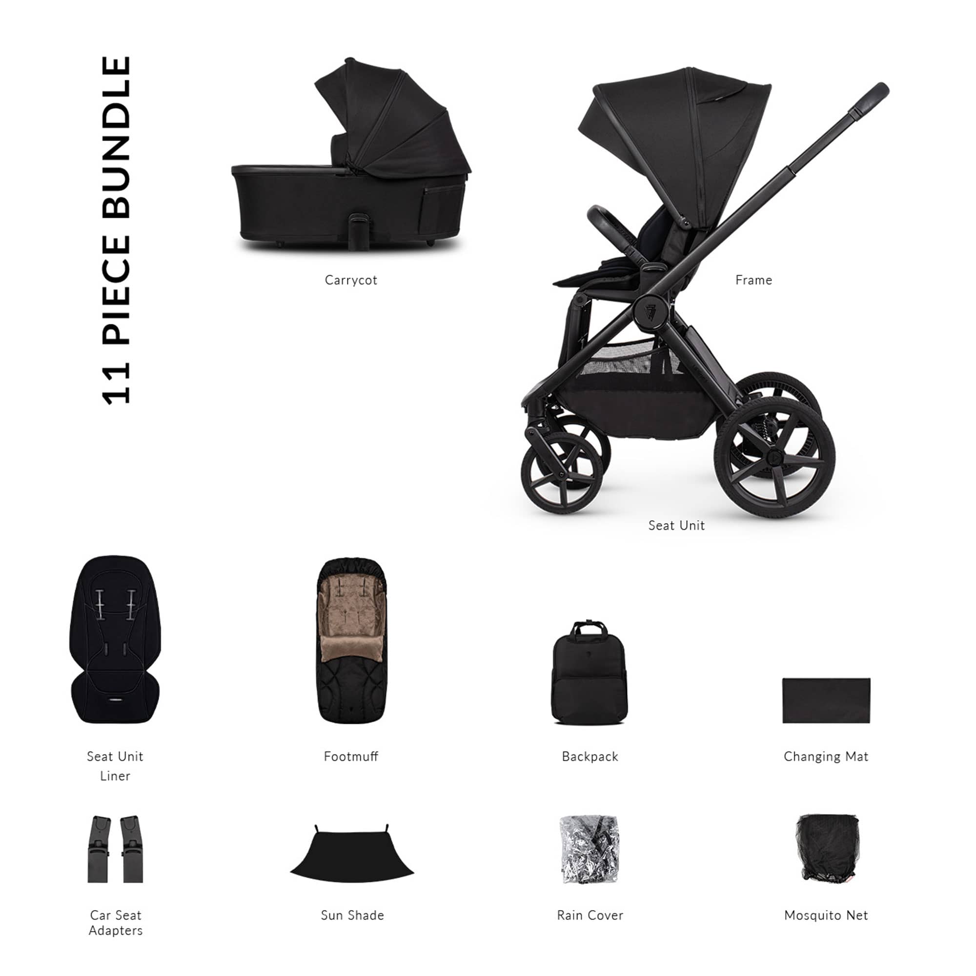 Venicci baby prams Venicci Tinum Upline 3 Essential Bundle - Onyx 2001210201