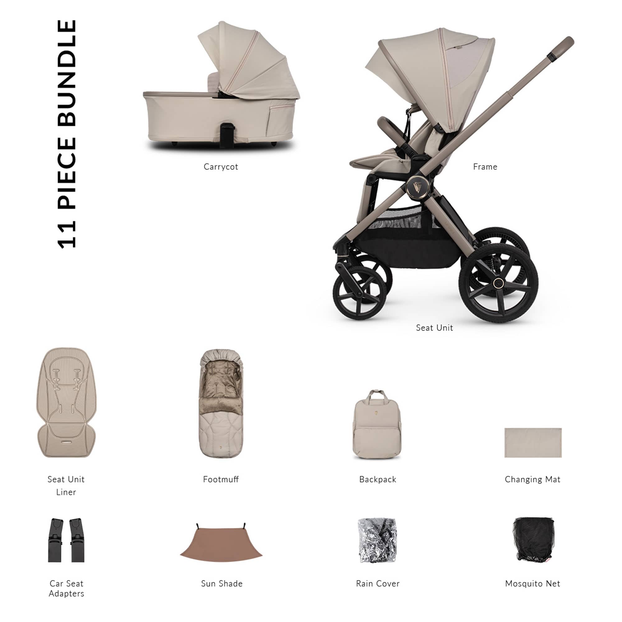 Venicci baby prams Venicci Tinum Upline 3 Essential Bundle - Pebble 2001210211