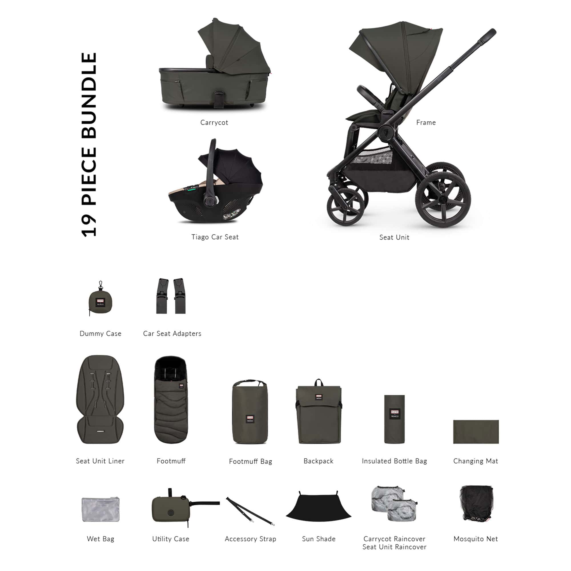 Venicci baby prams Venicci Tinum Upline 3 Hunter Comfort Bundle - Dark Olive