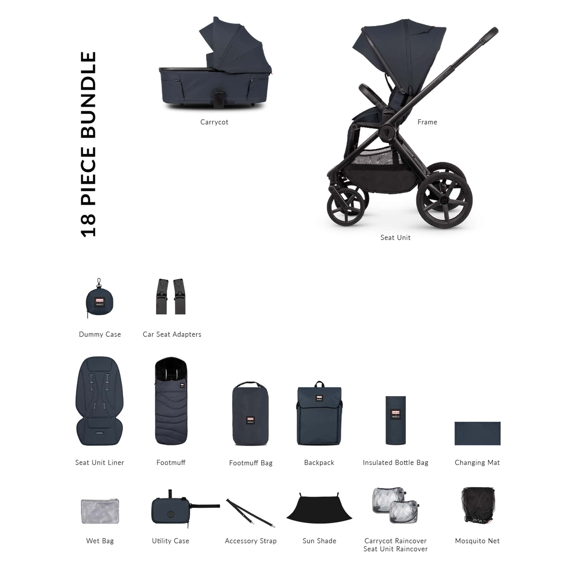 Venicci baby prams Venicci Tinum Upline 3 Hunter Essential Bundle - Navy 2001510207