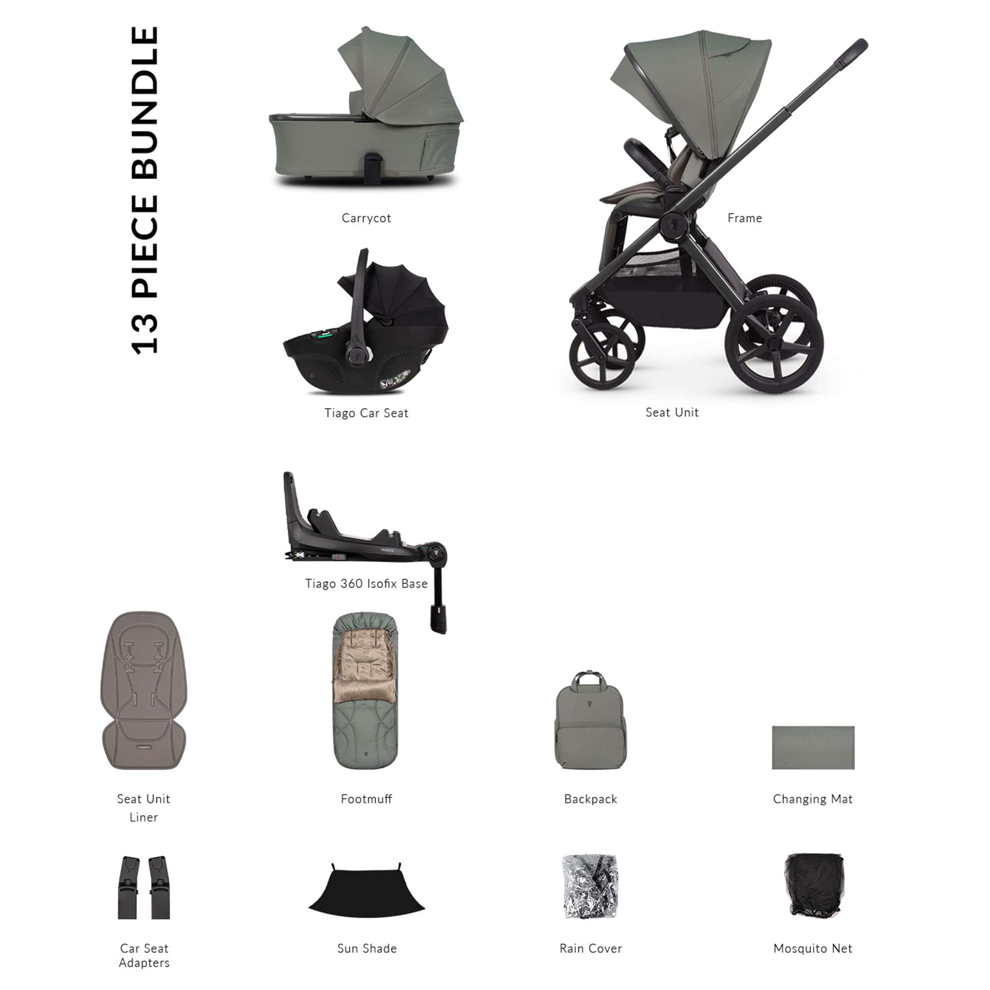 Venicci baby prams Venicci Tinum Upline 3 Luxury Bundle - Aloe 2001210413
