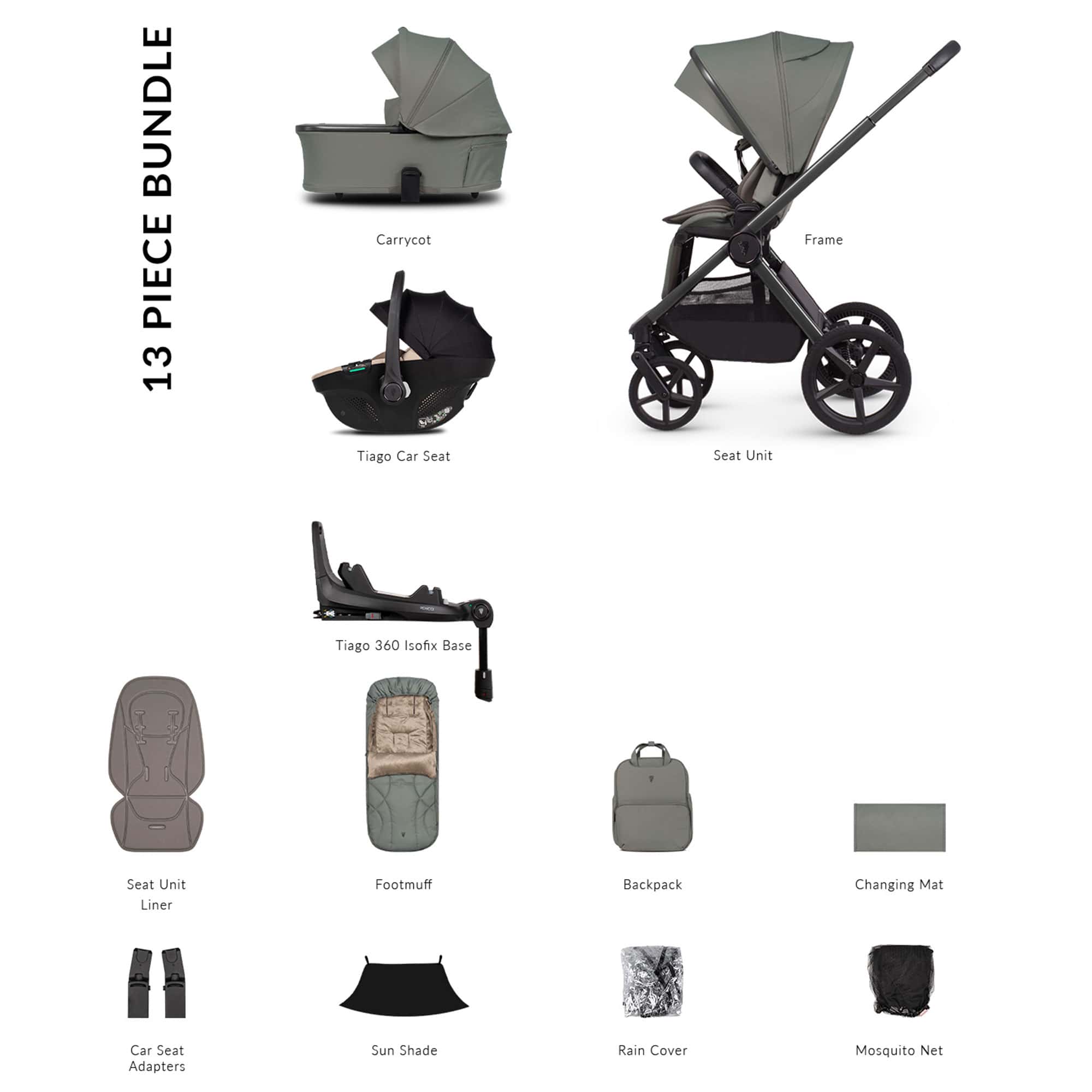 Venicci baby prams Venicci Tinum Upline 3 Luxury Bundle - Aloe 2001220413