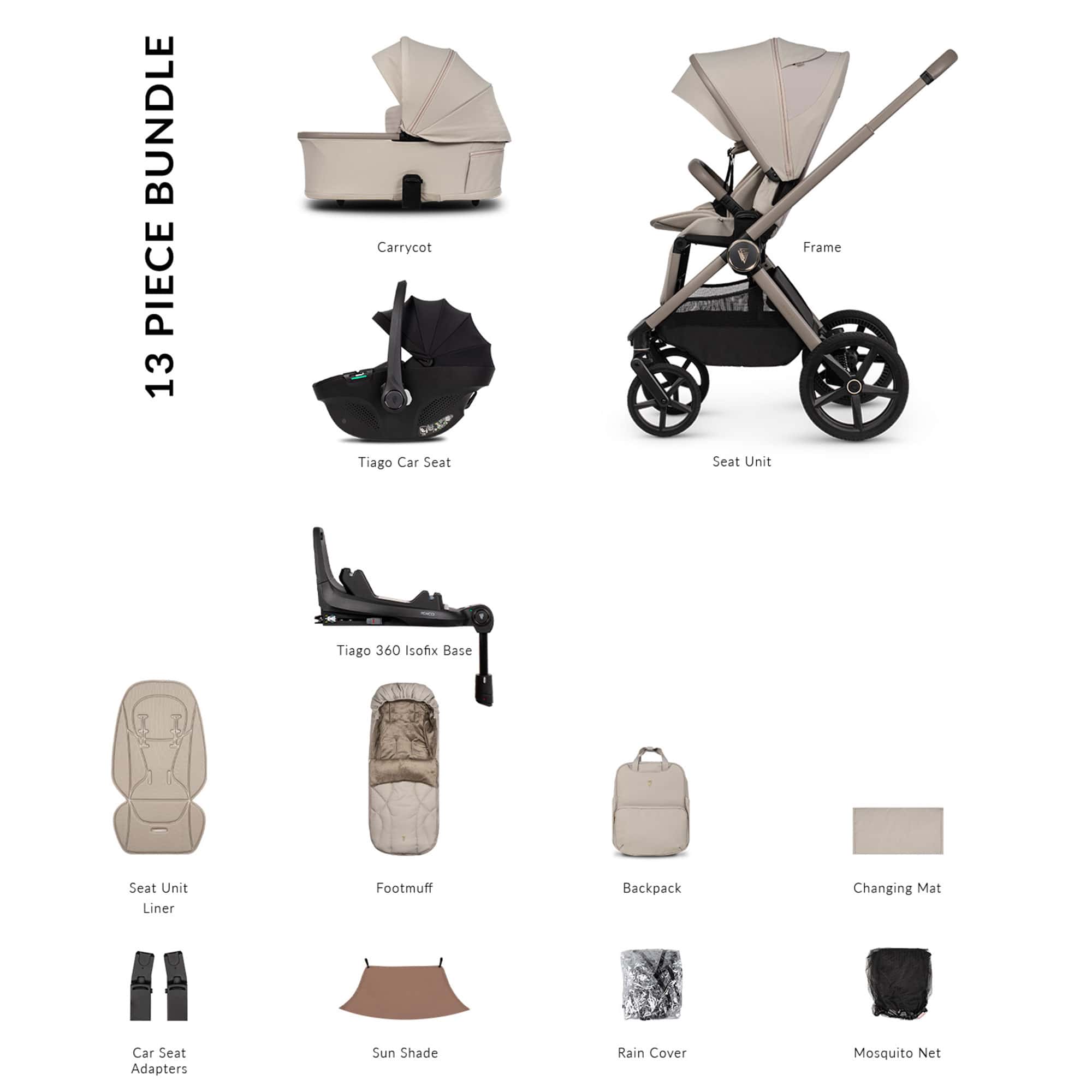 Venicci baby prams Venicci Tinum Upline 3 Luxury Bundle - Pebble 2001210411