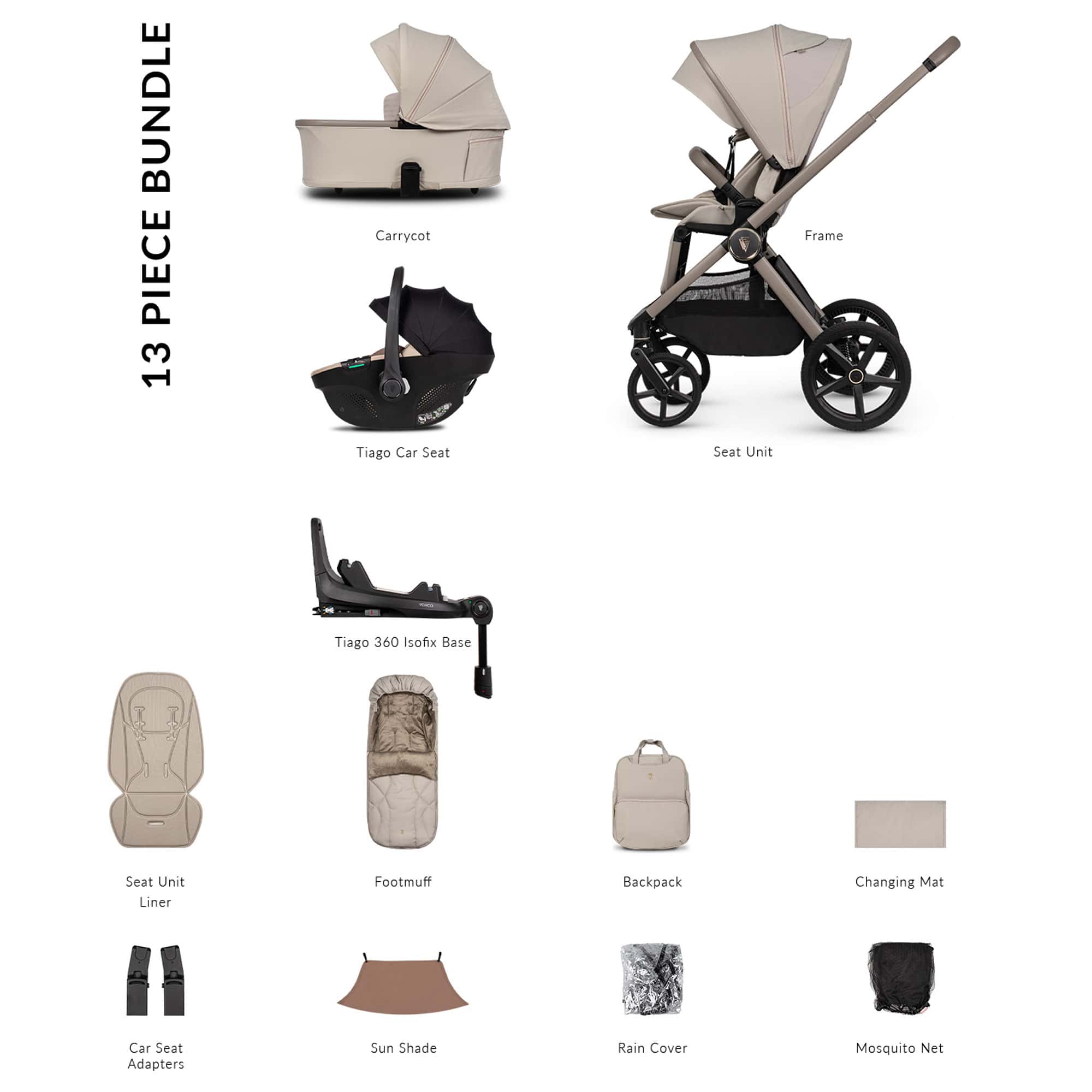 Venicci baby prams Venicci Tinum Upline 3 Luxury Bundle - Pebble 2001220411