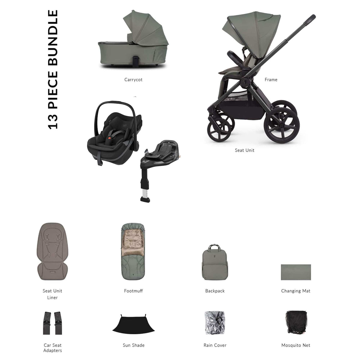 Venicci baby prams Venicci Tinum Upline 3 Maxi-Cosi Luxury Bundle - Aloe 22771-ALO-2