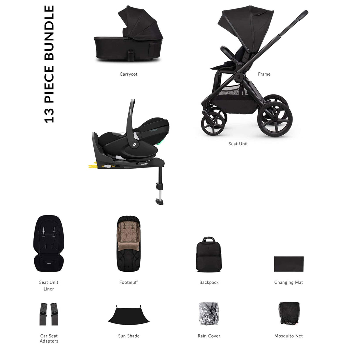 Venicci baby prams Venicci Tinum Upline 3 Maxi-Cosi Luxury Bundle - Onyx 22771-ONY-1