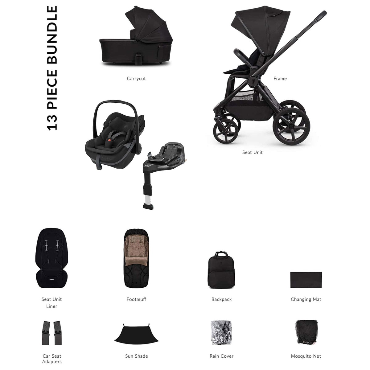 Venicci baby prams Venicci Tinum Upline 3 Maxi-Cosi Luxury Bundle - Onyx 22771-ONY-2